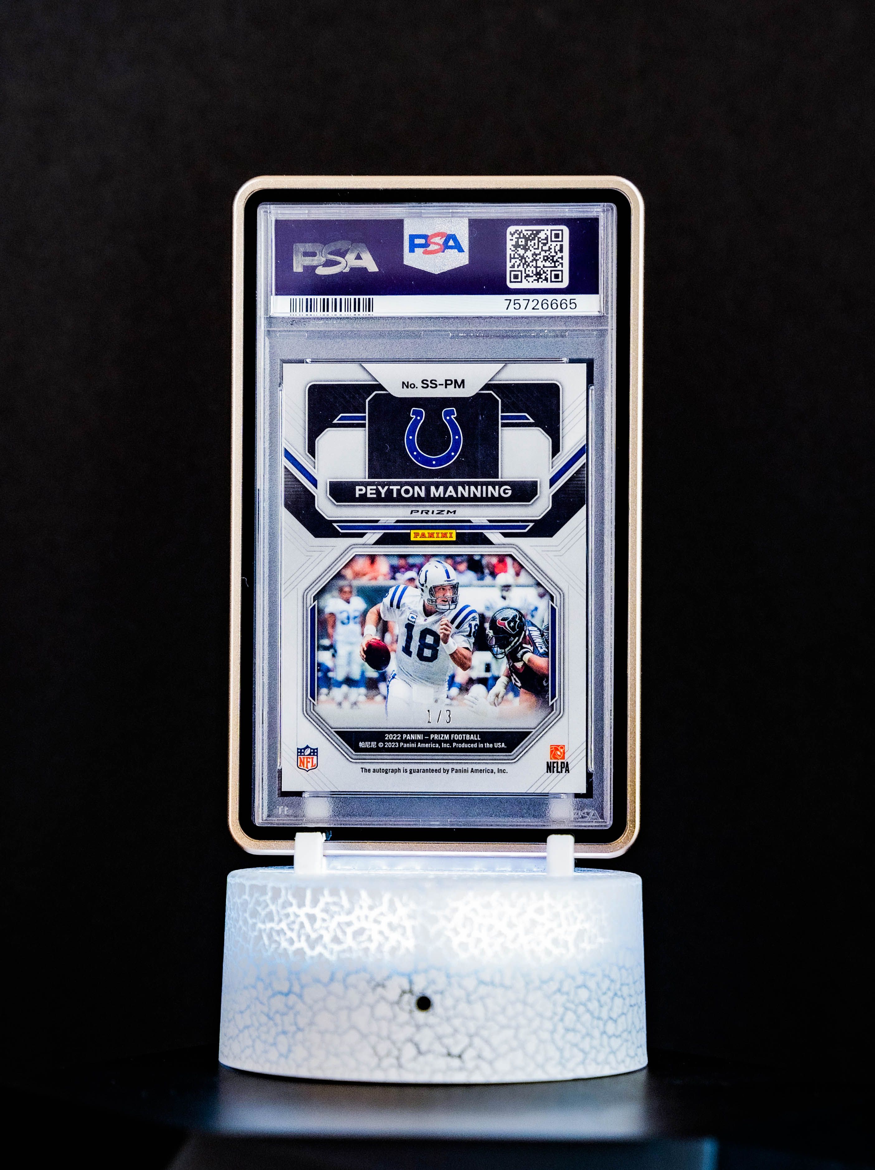 2022 Prizm Sensational Signatures Navy Camo Peyton Manning (SN: 1/3) #SSPM – PSA GEM MT 10, Auto GEM MT 10 (PSA Cert #75726665)