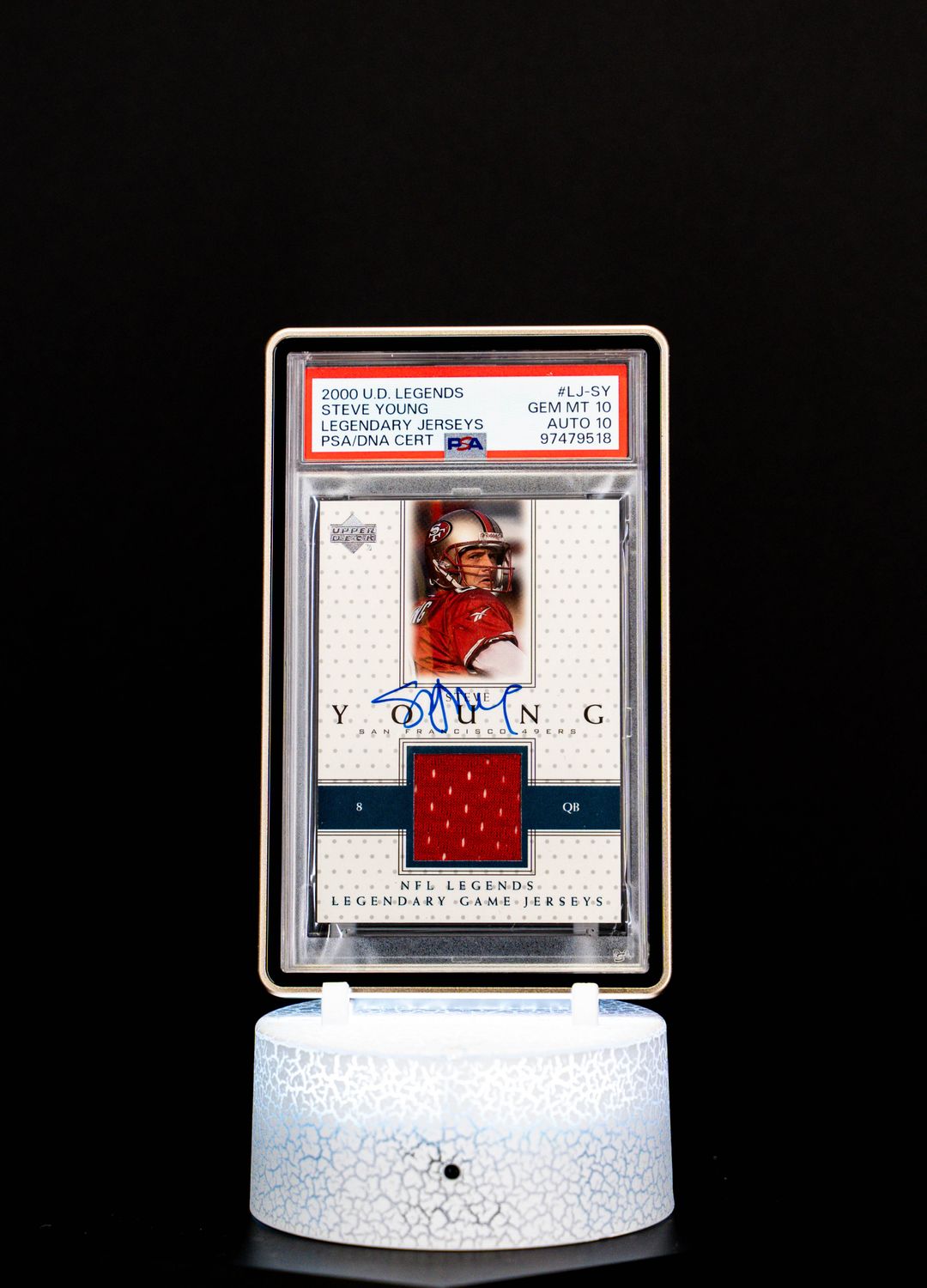 2000 U.D. Legends Legendary Jersey Autographs Steve Young #LJ-SY – PSA GEM MT 10, Auto GEM MT 10 (PSA Cert #97479518)