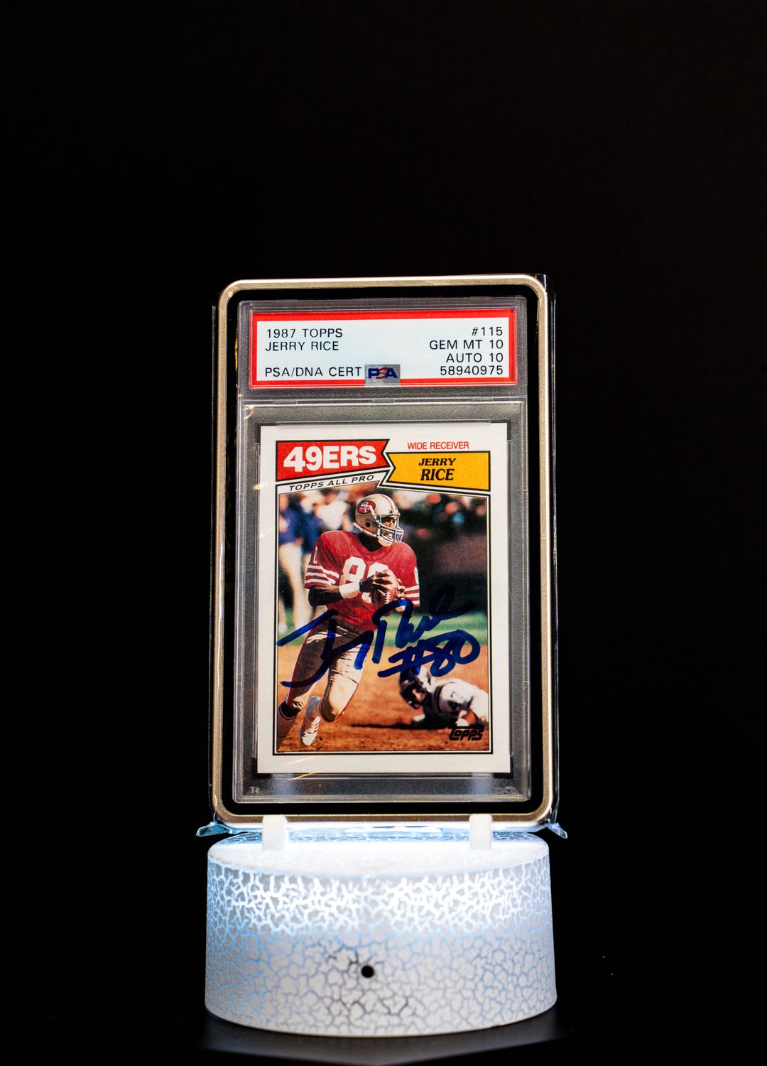 1987 Topps Jerry Rice #115 Autograph PSA GEM MT 10, Auto GEM MT 10 (2nd Year Card)