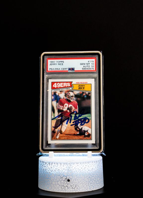 1987 Topps Jerry Rice #115 Autograph PSA GEM MT 10, Auto GEM MT 10 (2nd Year Card)