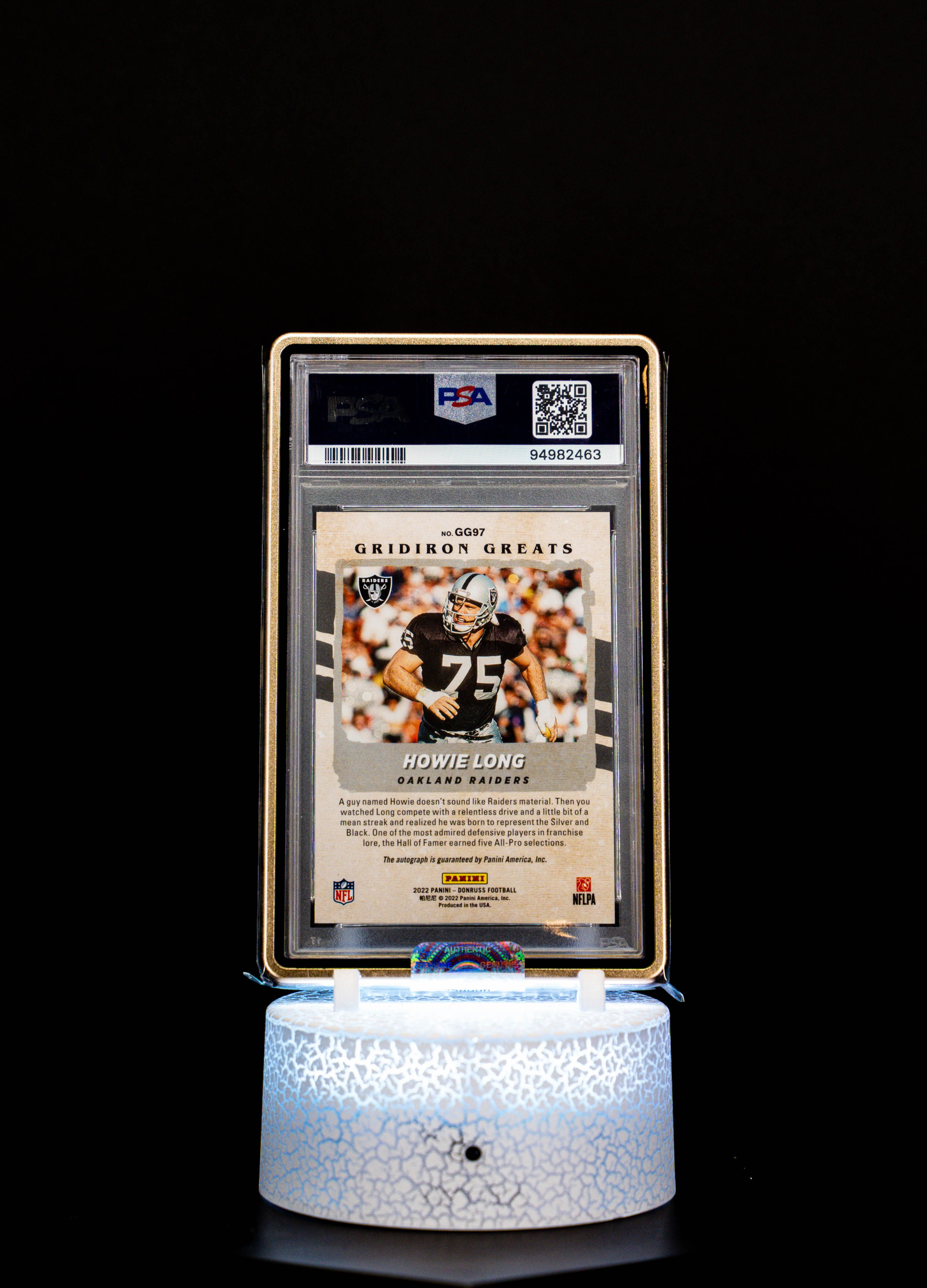 2023 Obsidian Gridiron Greats Autograph Howie Long #GG97 – PSA GEM MT 10, Auto 10 (PSA Cert #94982463)