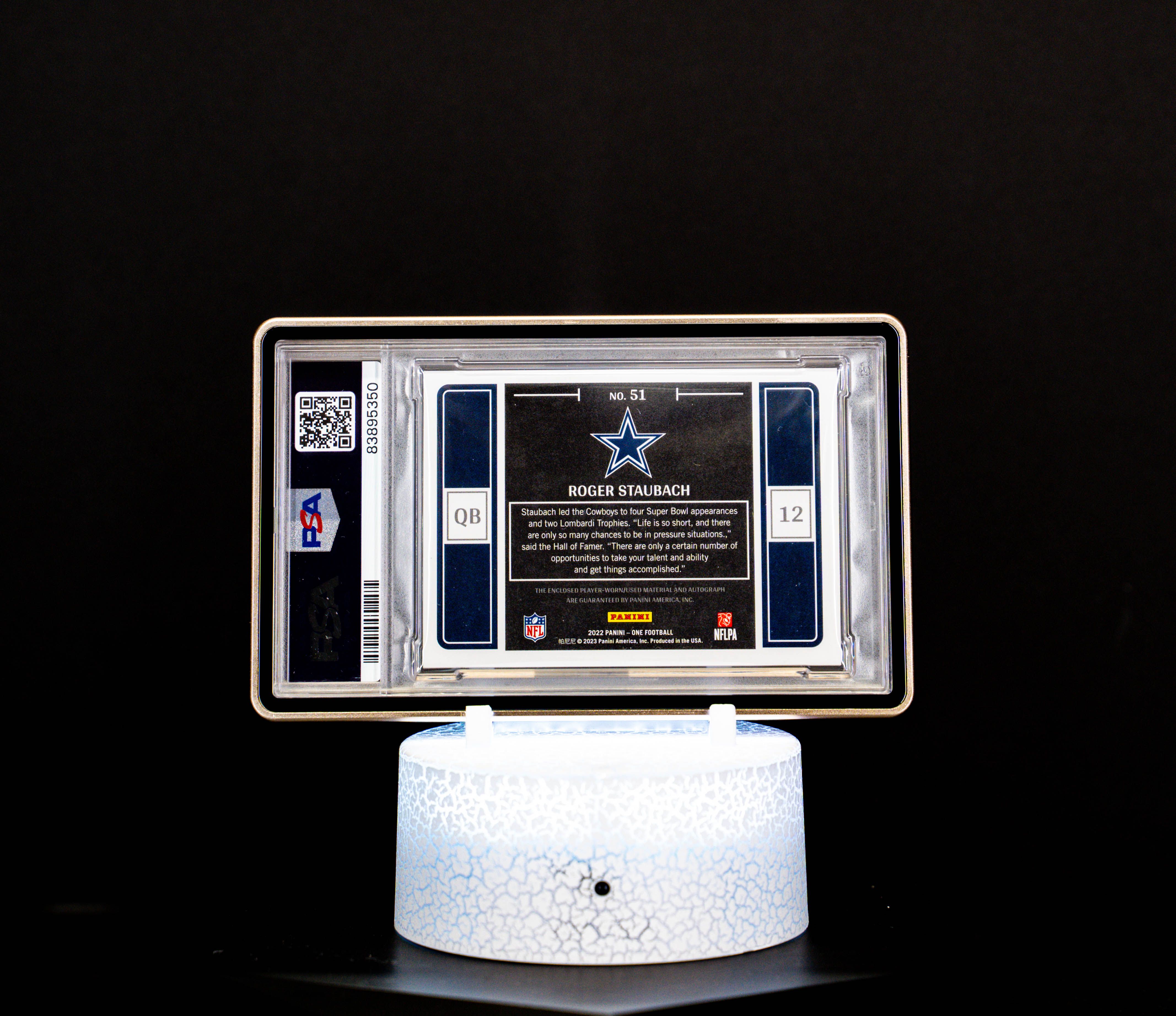 2022 Panini One Quad Patch Autograph Roger Staubach (SN: 3/25) #51 – PSA GEM MT 10, Auto 10 (PSA Cert #83895350)