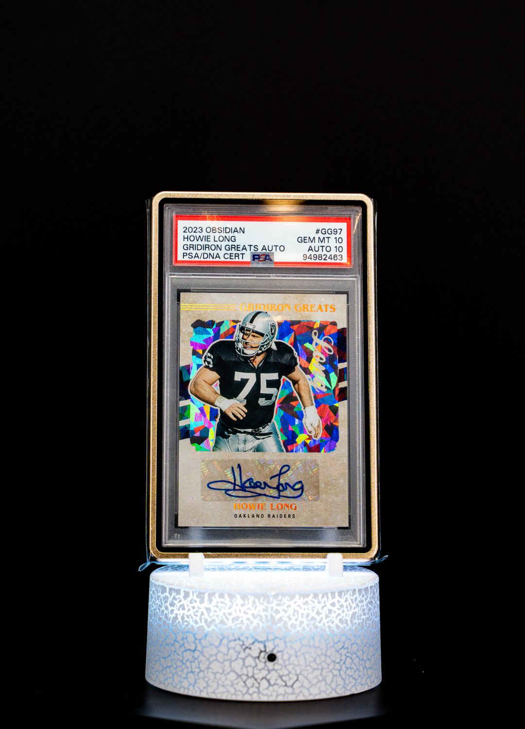 2023 Obsidian Gridiron Greats Autograph Howie Long #GG97 – PSA GEM MT 10, Auto 10 (PSA Cert #94982463)