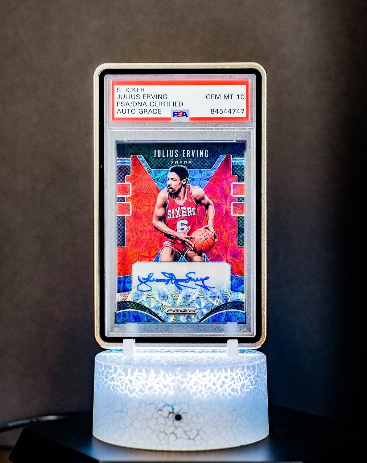 2019-2020 Panini Prizm Signatures Choice Prizm Julius Erving #SG-JEV PSA GEM MT 10, Auto 10