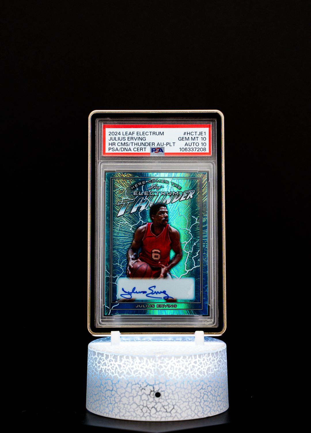 2024 Leaf Electrum HR, CMS/Thunder Autographs Platinum Julius Erving (SN: 4/6) #HCTJE1 – PSA GEM MT 10, Auto 10 (PSA Cert #106337208)
