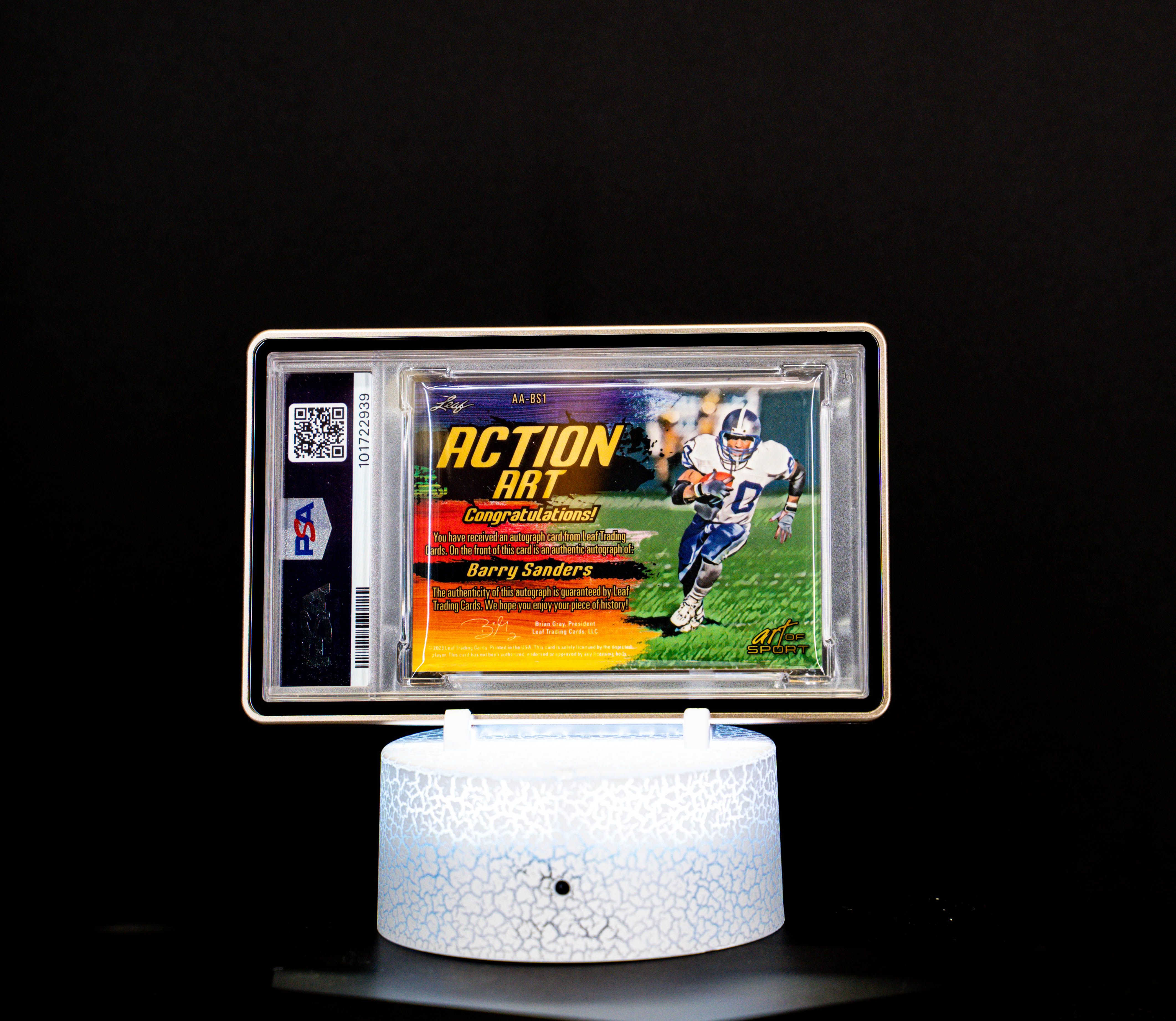 2023 Leaf Art of the Sport Action Art Autograph Bronze Spectrum Barry Sanders (SN: 5/15) #AABS1 – PSA GEM MT 10, Auto 10 (PSA Cert #101722939)