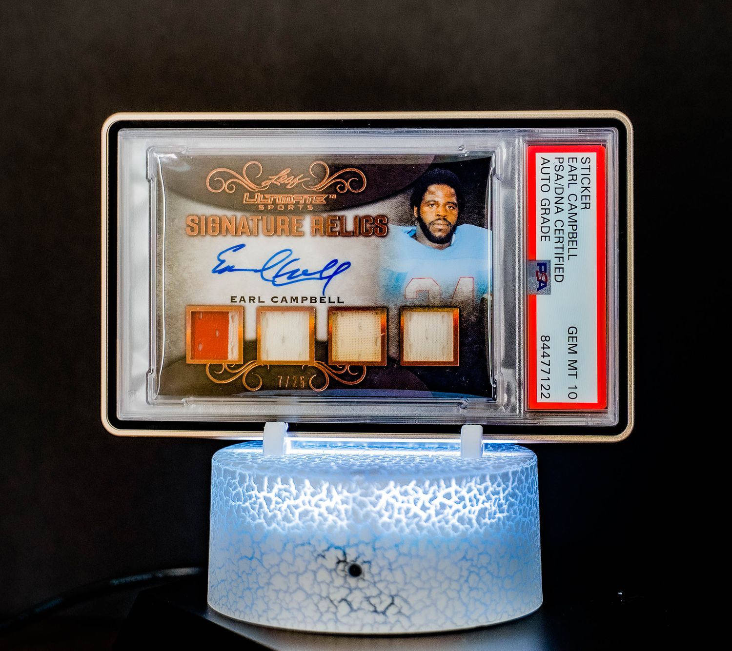2019 Leaf Ultimate Sports Signature Relics Earl Campbell #SR-EC1 (SN: 7/25) PSA GEM MT 10, Auto 10