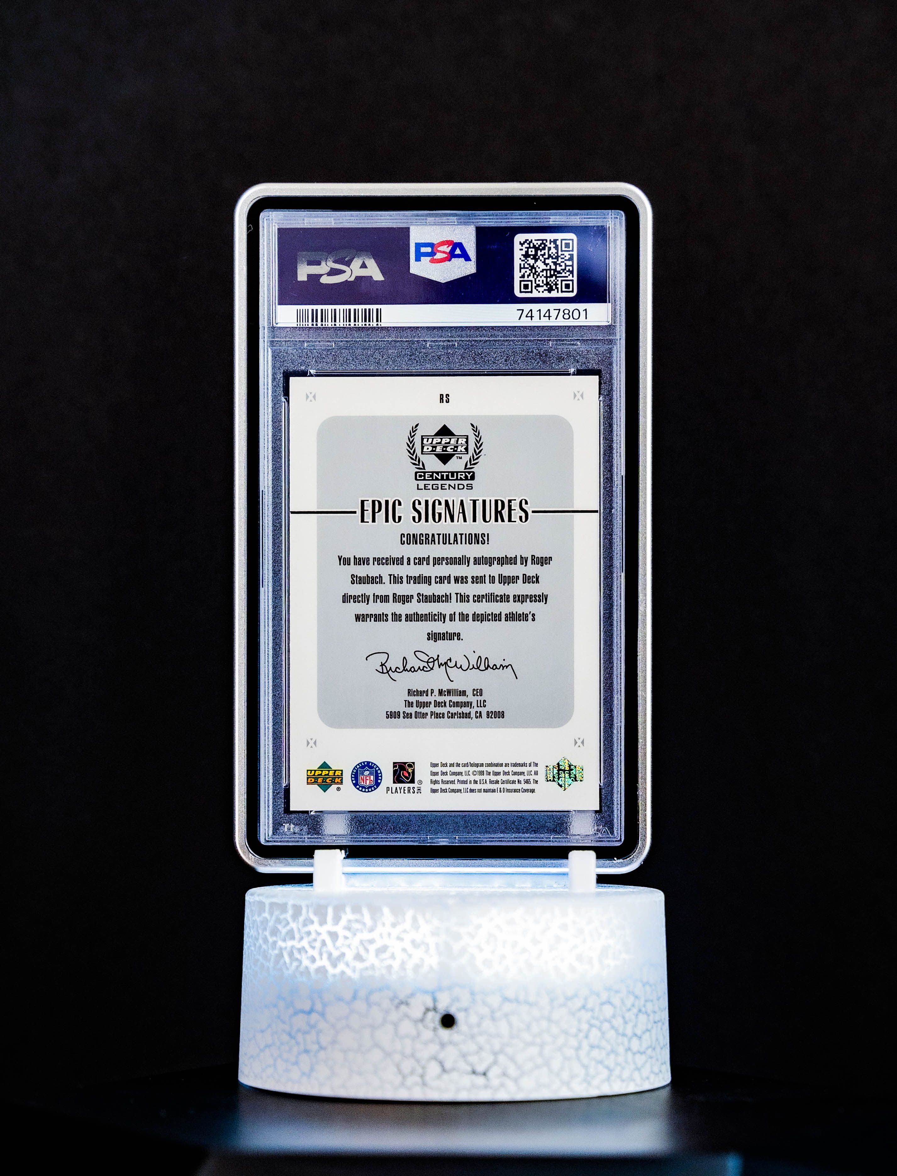 1999 UD Century Legend Epic Signatures Roger Staubach #RS – PSA GEM MT 10, Auto 10 (PSA Cert #74147801)