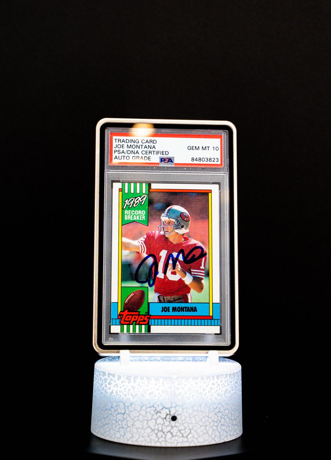 1990 Topps Record Breakers Autographed Joe Montana #1 PSA GEM MT 10, Auto 10