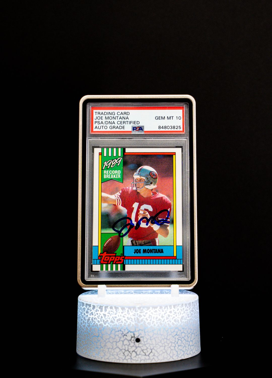 1990 Topps Record Breakers Autographed Joe Montana #1 PSA GEM MT 10, Auto 10