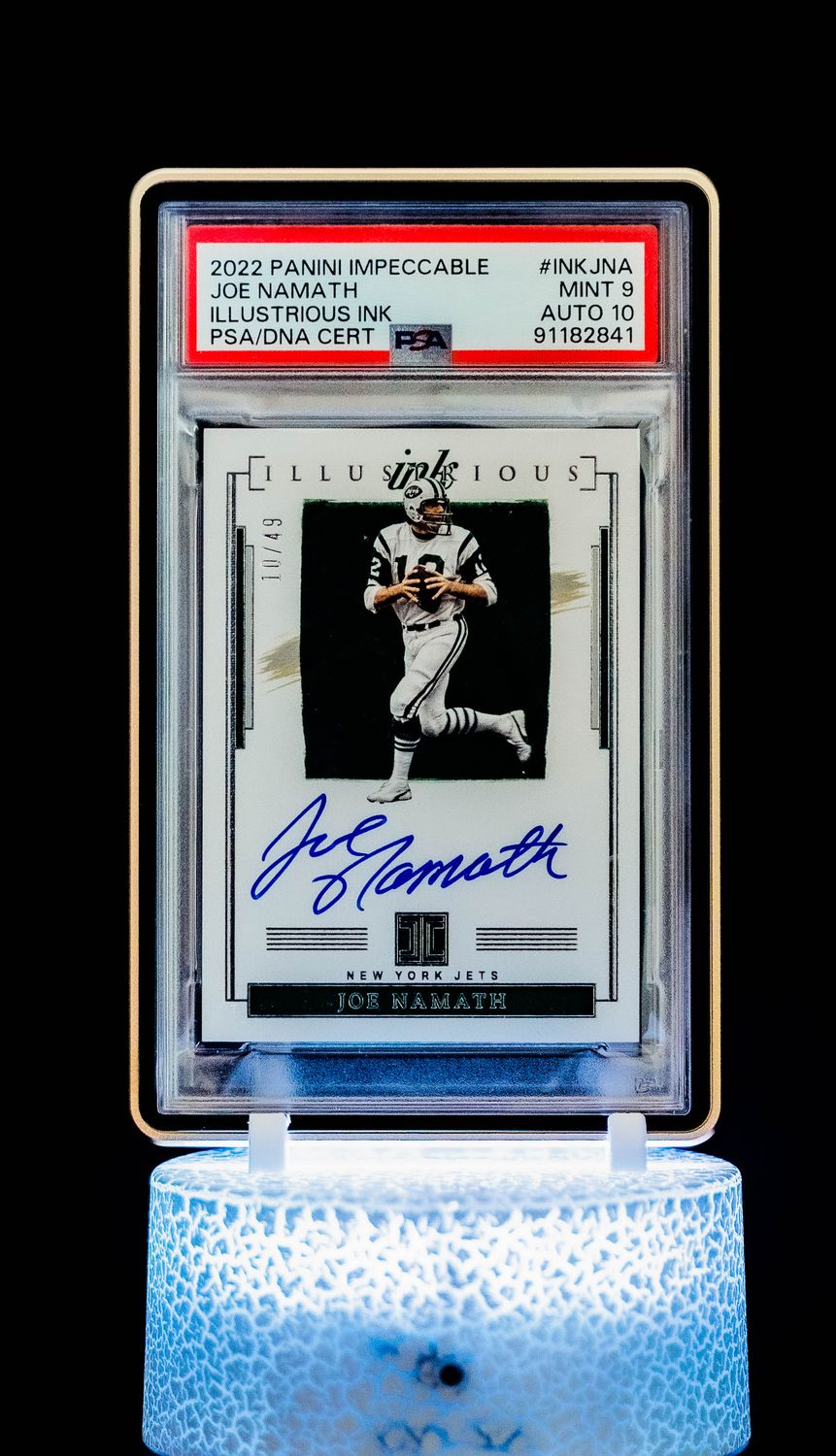 2022 Panini Impeccable Illustrious Ink Joe Namath #INKJNA (SN: 10/49) PSA Mint 9, Auto 10