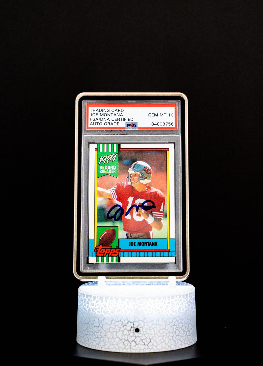 990 Topps Record Breakers Autographed Joe Montana #1 PSA GEM MT 10, Auto 10