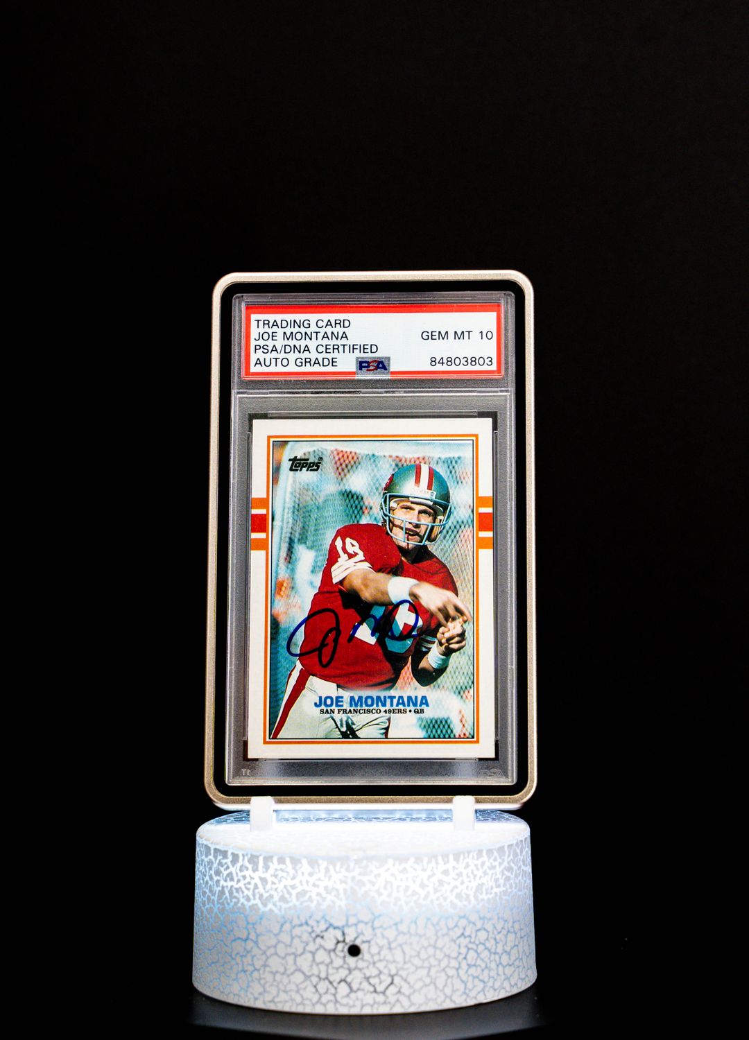 1989 Topps Autographed Joe Montana #12 PSA GEM MT 10, Auto 10