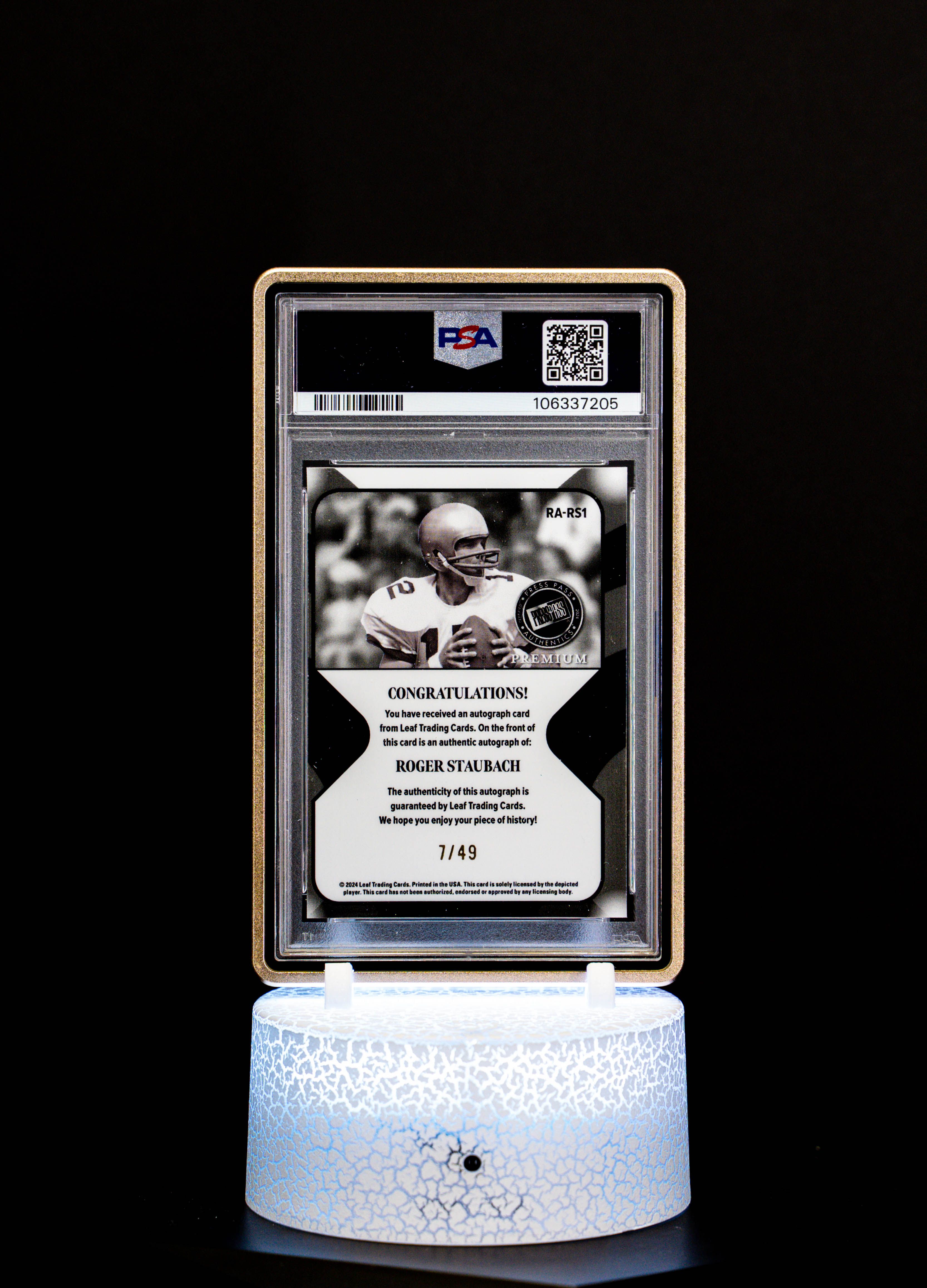 2024 Press Pass Premium Retro Roger Staubach Auto SN7/49 PSA NM-MT 8 Auto 10 #RARS1