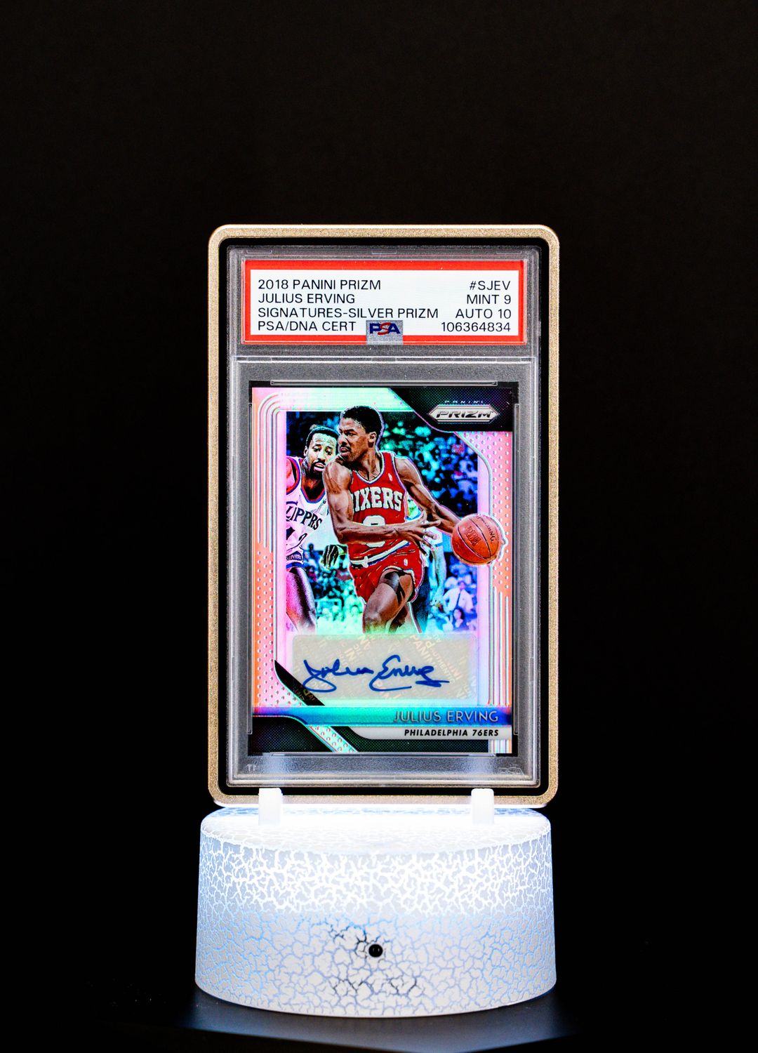 2018 Prizm Signatures Silver Julius Erving Auto PSA Mint 9 Auto 10 POP 1 #SJEV