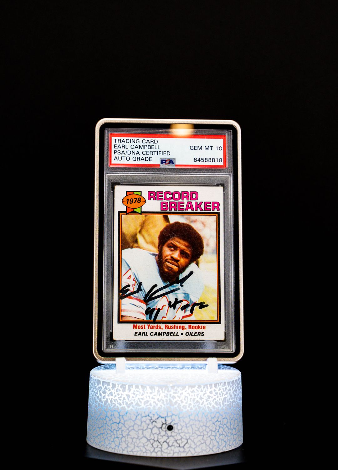 1979 Topps Record Breaker Autographed, Earl Campbell #331 (PSA GEM MT 10 Auto, PSA: #84588818)