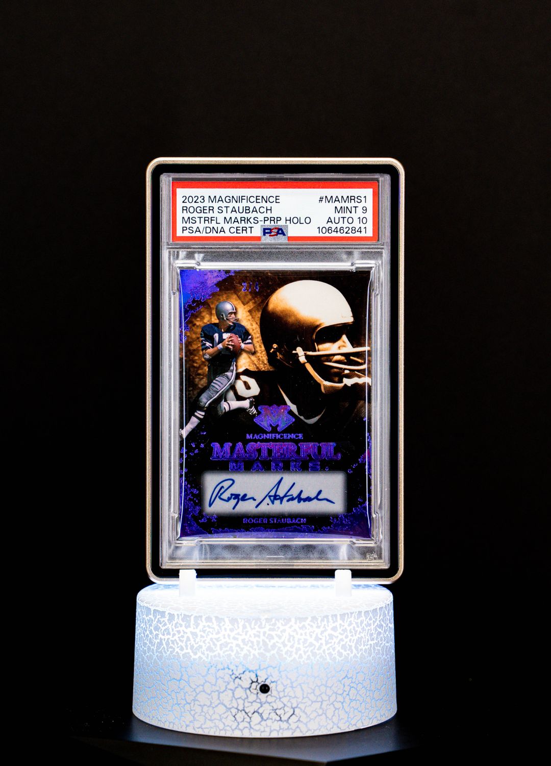 2023 Magnificence Masterful Marks Purple Holo Roger Staubach Auto SN2/4 PSA Mint 9 Auto 10 #MAMRS1