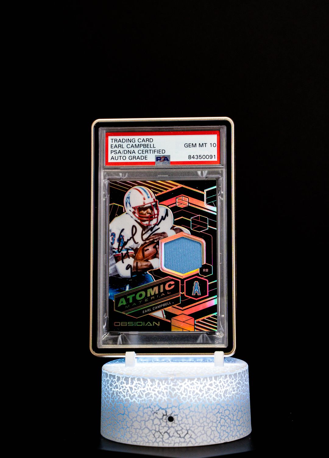 2018 Panini Obsidian Football Atomic Materials Autographed, Earl Campbell (SN: 10/100) #AM-44