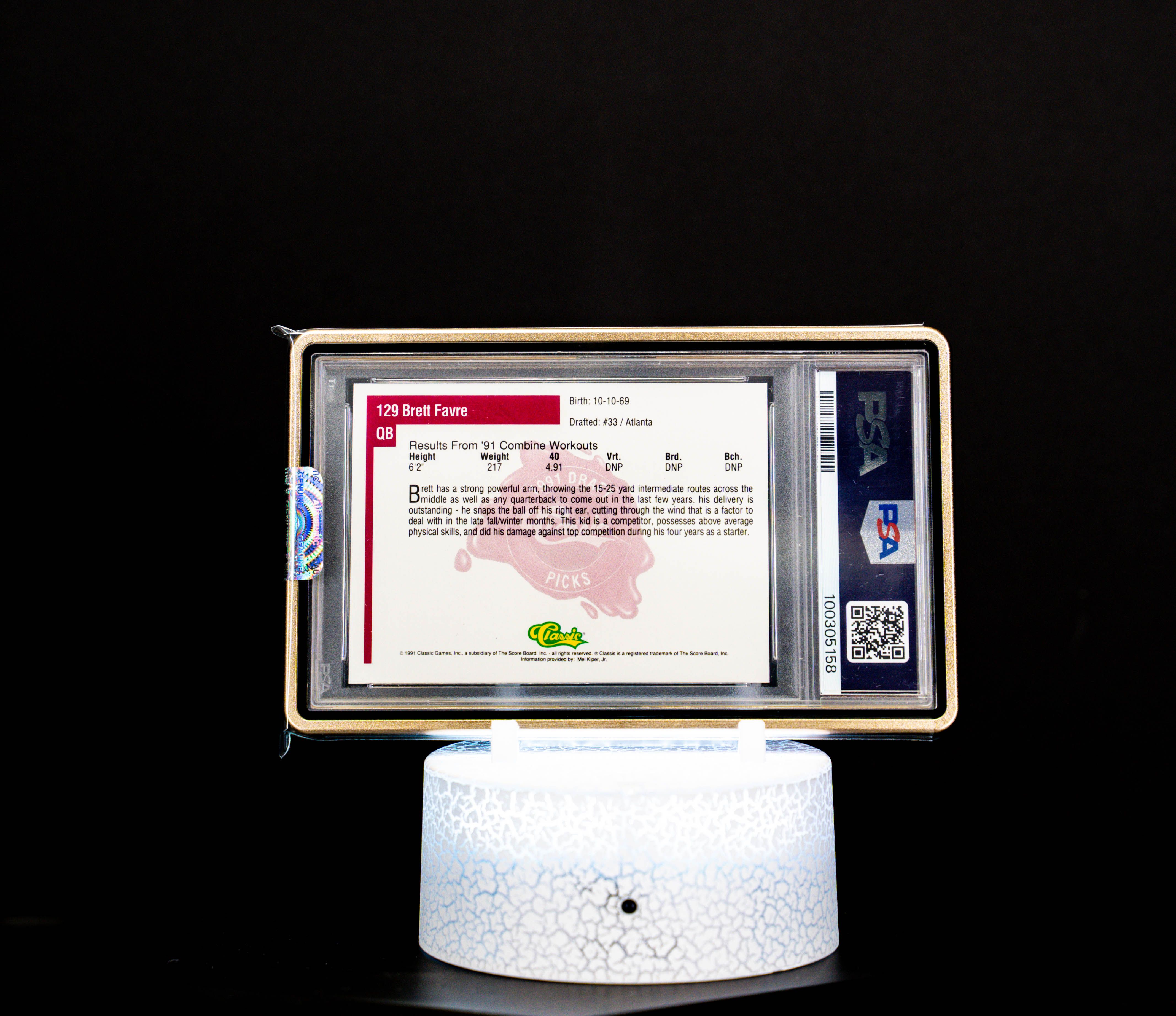 1991 Classic 4 Sport Autographed Brett Favre #129 – PSA GEM MT 10, Auto GEM MT 10 (PSA Cert #100305158)