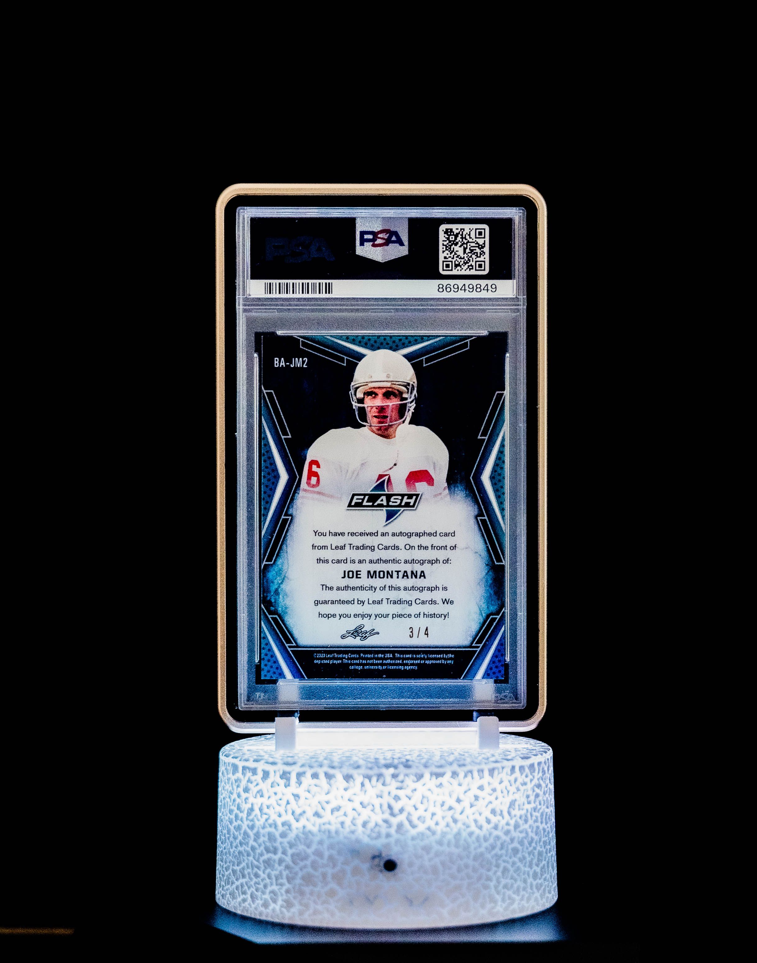 2020 Leaf Flash Auto Green Crystal Autograph Joe Montana (SN: 3/4) #BAJM2 – PSA GEM MT 10, Auto GEM MT 10 (PSA Cert #86949849)