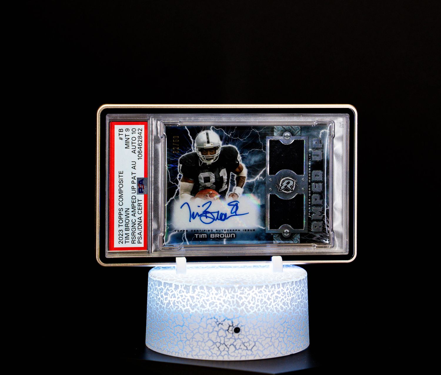 2023 Topps Composite Resurgence Amped Up PAT Tim Brown Auto SN32/50 PSA Mint 9 Auto 10 #TB