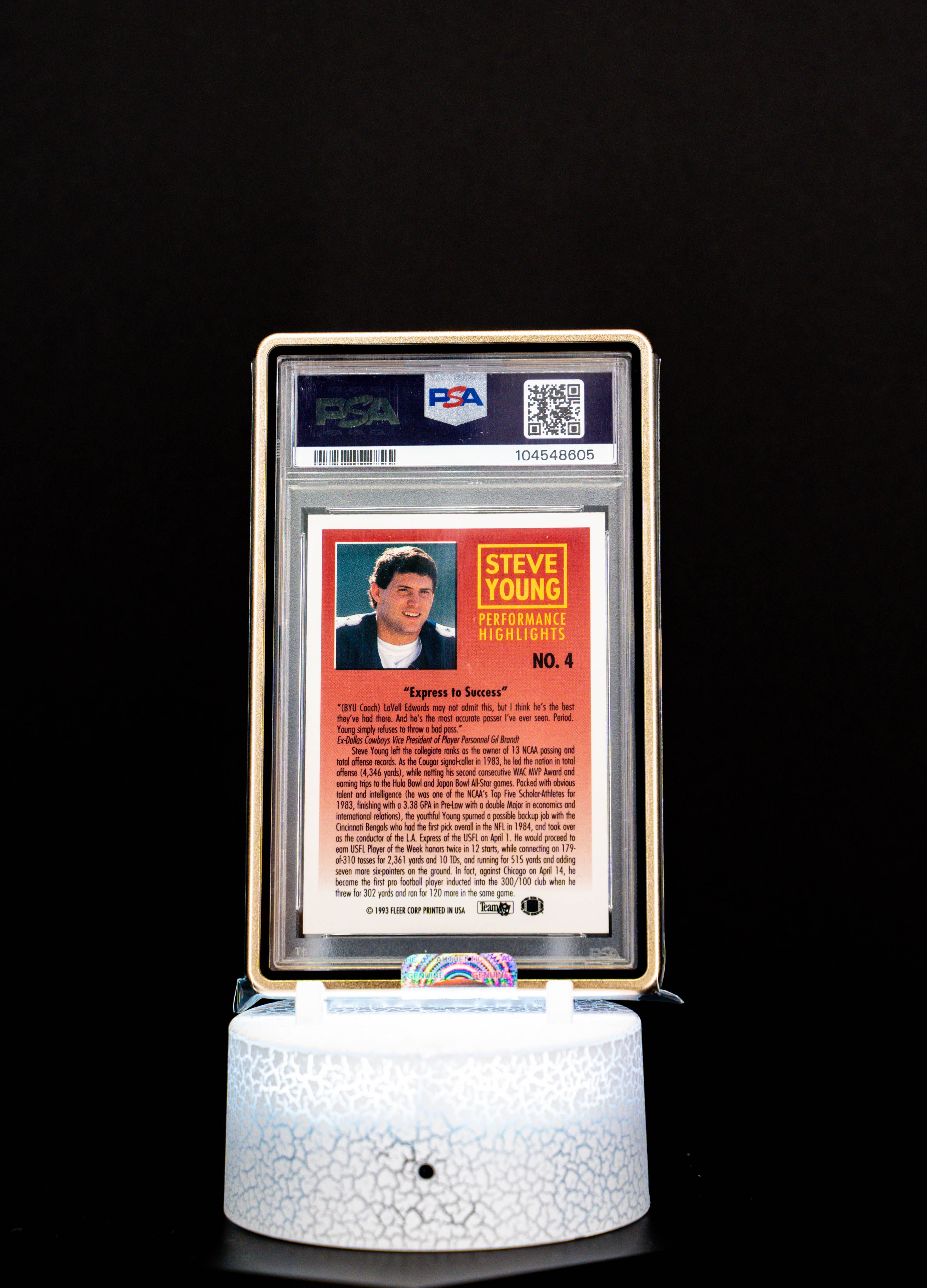 1993 Fleer S. Young Express Success Autographs Steve Young #4 – PSA GEM MT 10, Auto GEM MT 10 (PSA Cert #104548605)