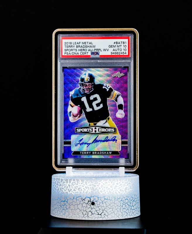2018 Leaf Metal Sports Hero Autograph Purple WV Terry Bradshaw (SN: 1/5) #BATB1 – PSA GEM MT 10, Auto GEM MT 10 (PSA Cert #94982454)