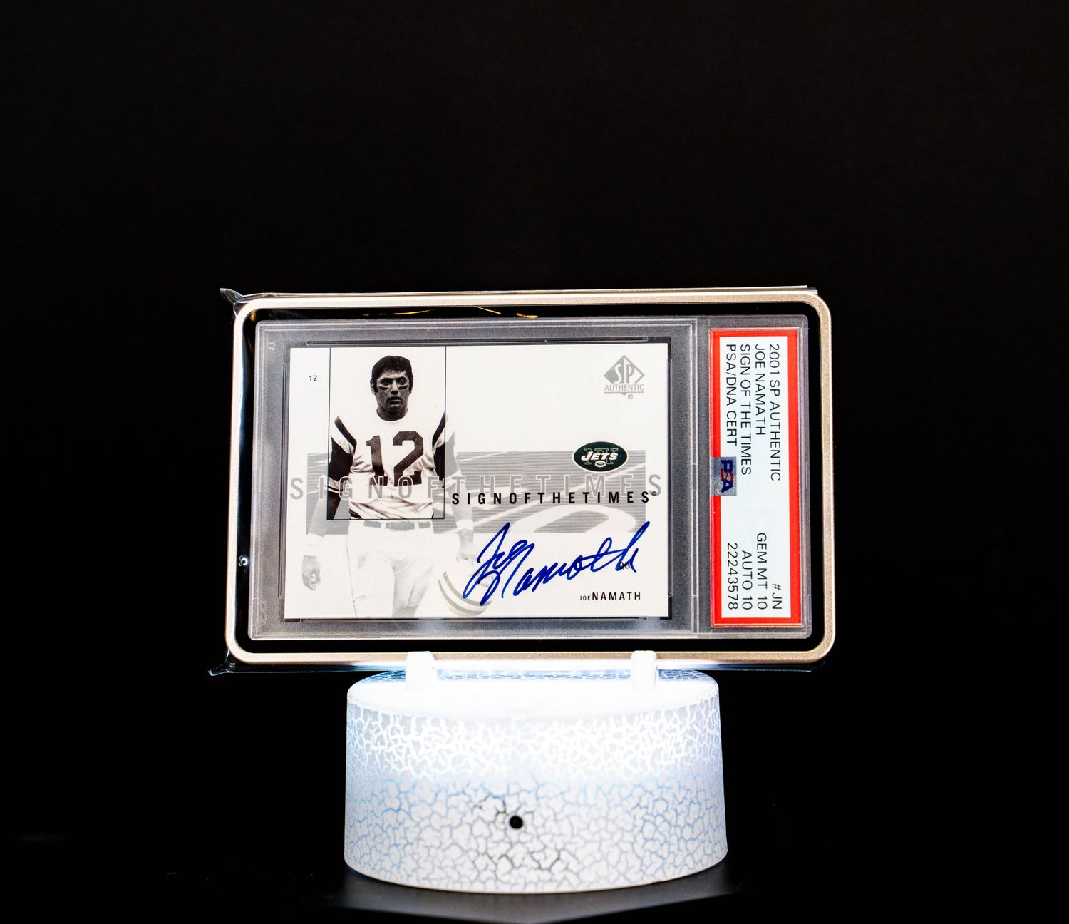 2001 SP Authentic Signs of the Time Autographed Joe Namath #JN – PSA GEM MT 10, Auto GEM MT 10 (PSA Cert #22243578)