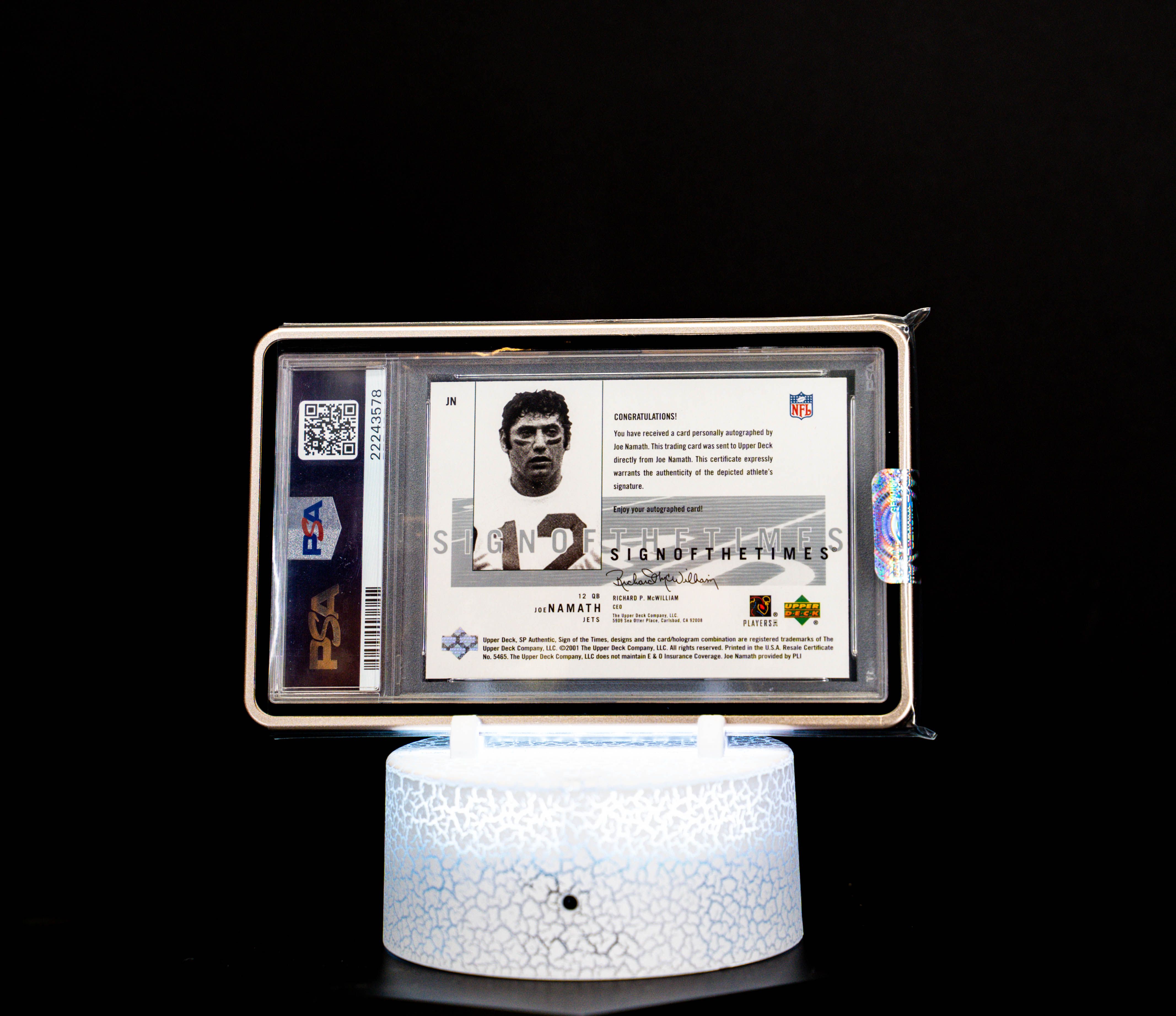 2001 SP Authentic Signs of the Time Autographed Joe Namath #JN – PSA GEM MT 10, Auto GEM MT 10 (PSA Cert #22243578)