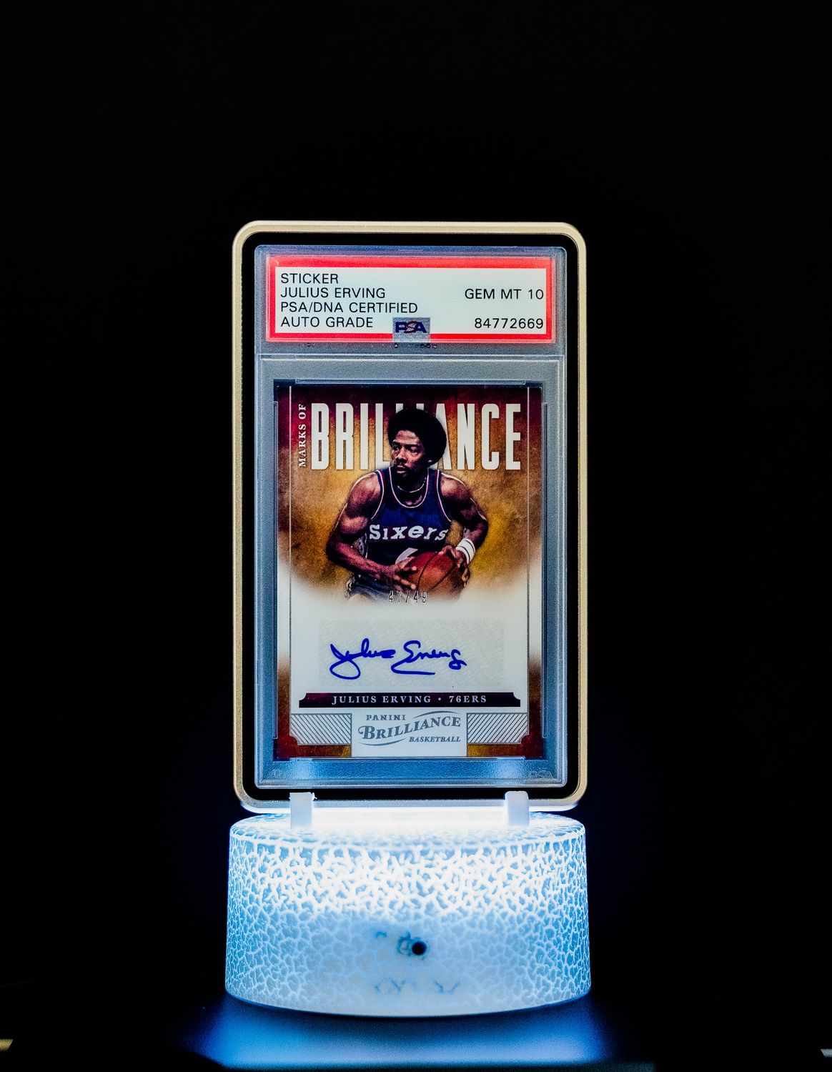 2012-13 Panini Marks of Brilliance Julius Erving #219 (SN: 47/49) PSA Auto GEM MT 10