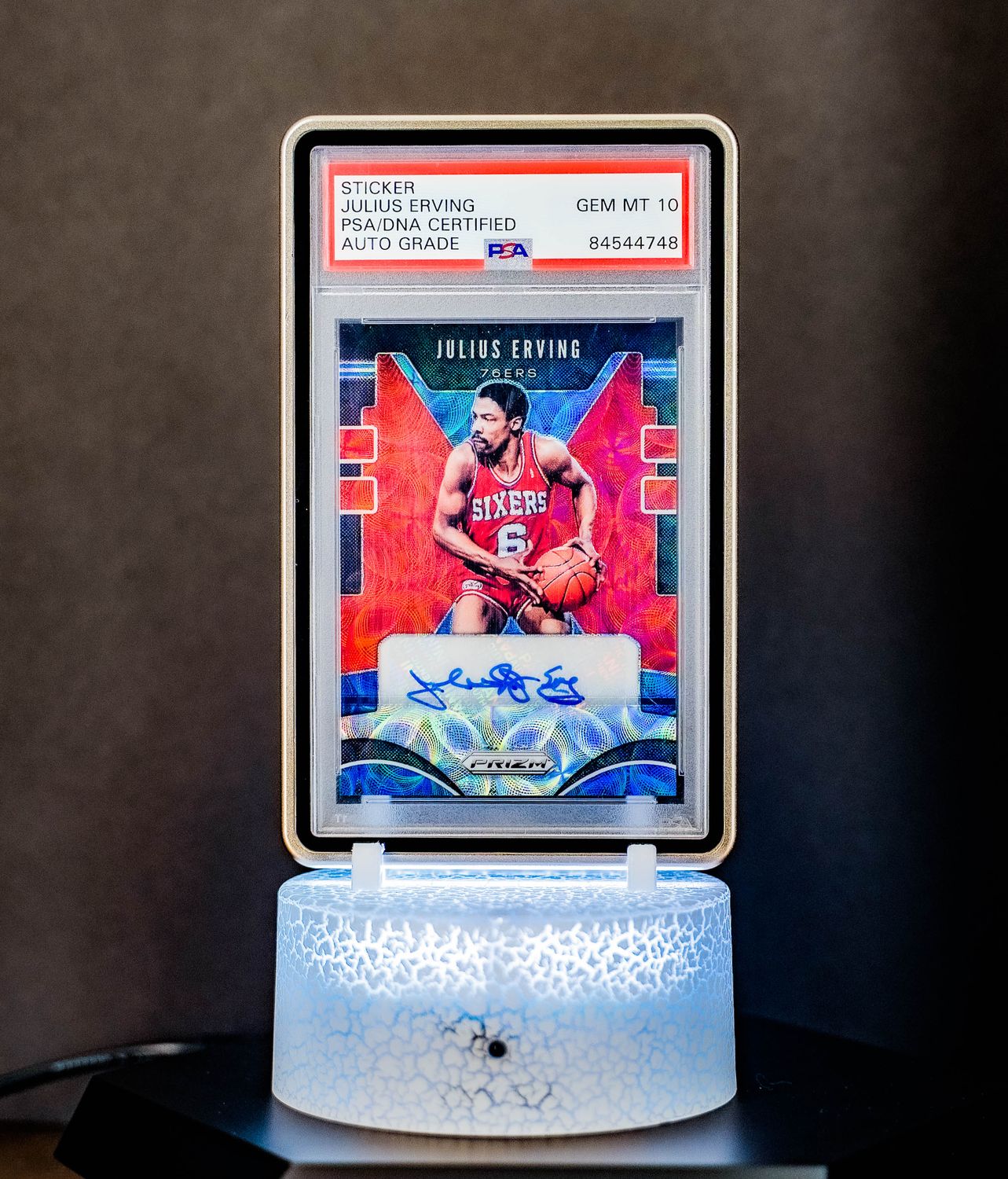 2019-2020 Panini Prizm Signatures Choice Prizm Julius Erving #SG-JEV PSA GEM MT 10, Auto 10