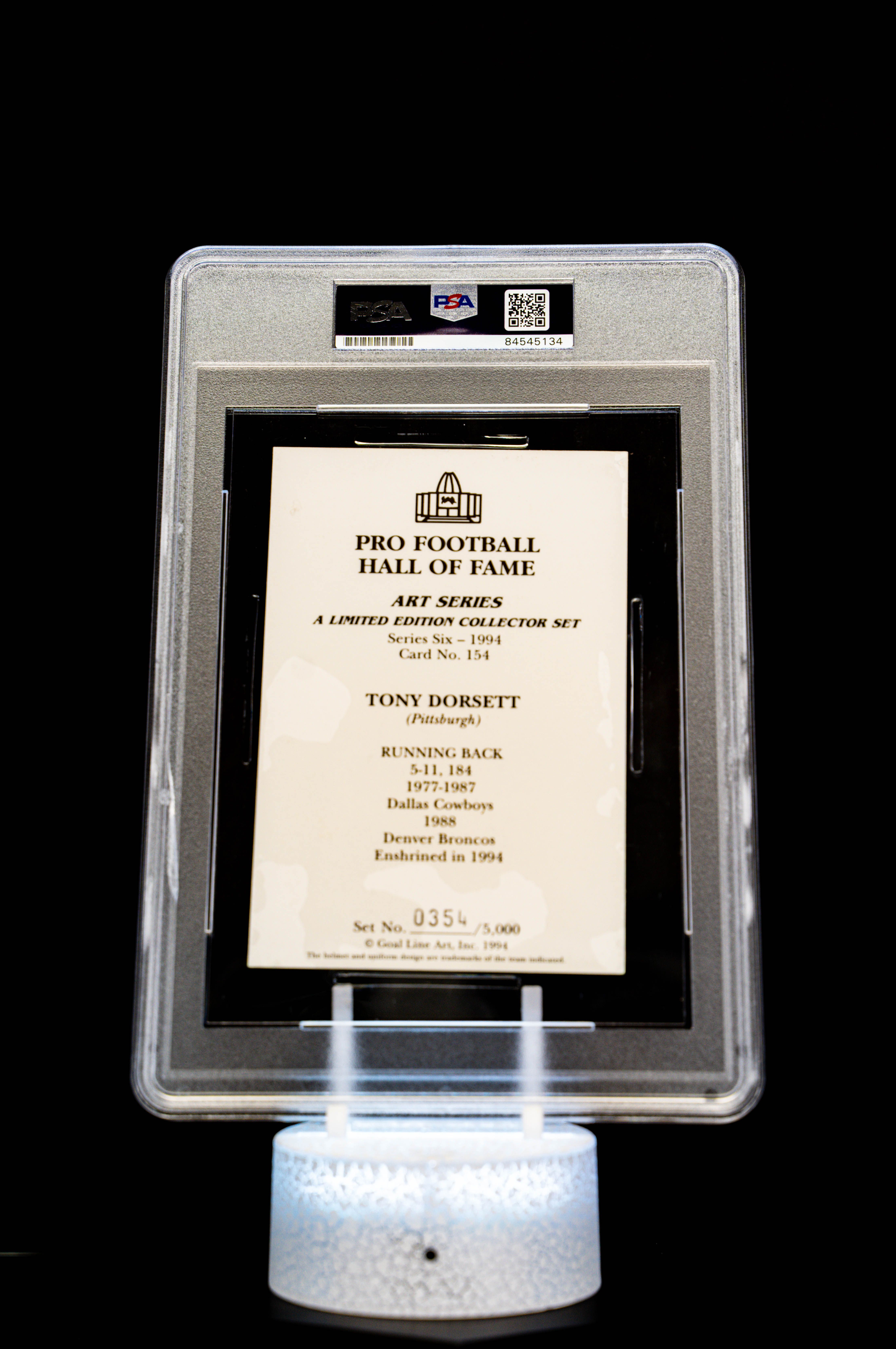 1994 H.O.F. Cards Hall of Fame Signature Series Tony Dorsett Auto (SN: 0354/5000) – PSA GEM MT 10 Large Sized Card