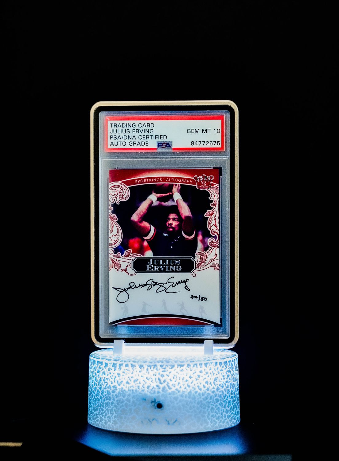 2021 Sports Kings Autographs Julius Erving #A71 (SN: 30/50) PSA GEM MT 10, Auto 10