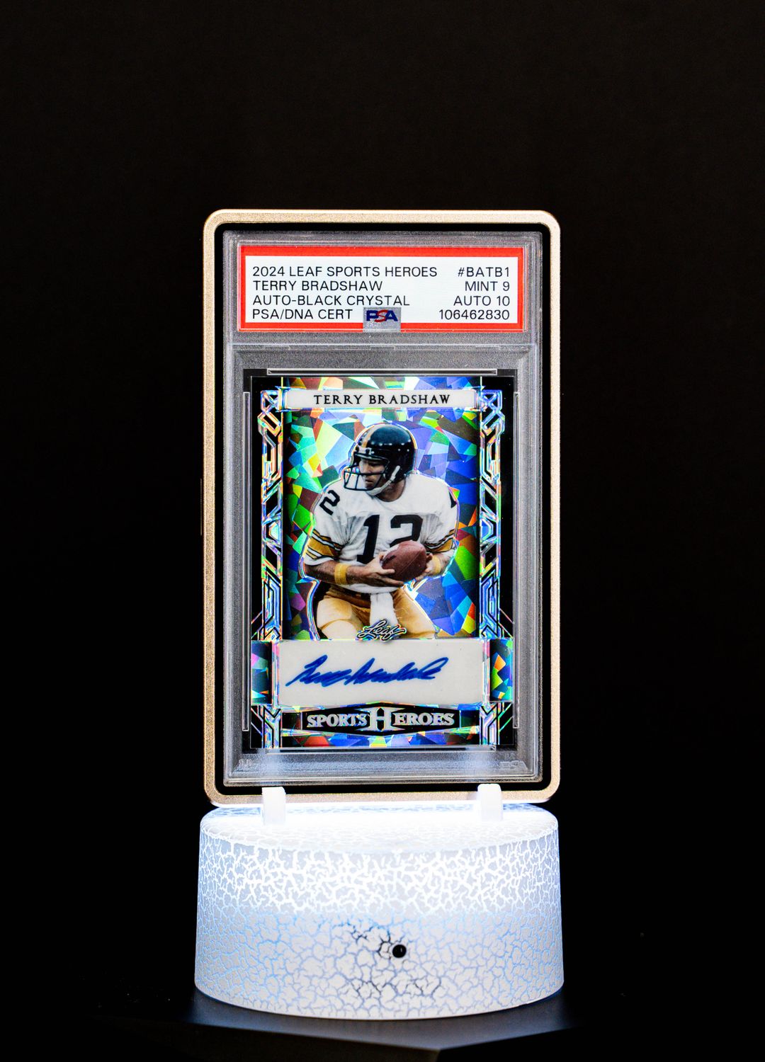 2024 Leaf Sports Heroes Black Crystal Terry Bradshaw Auto SN5/5 PSA Mint 9 Auto 10 #BATB1