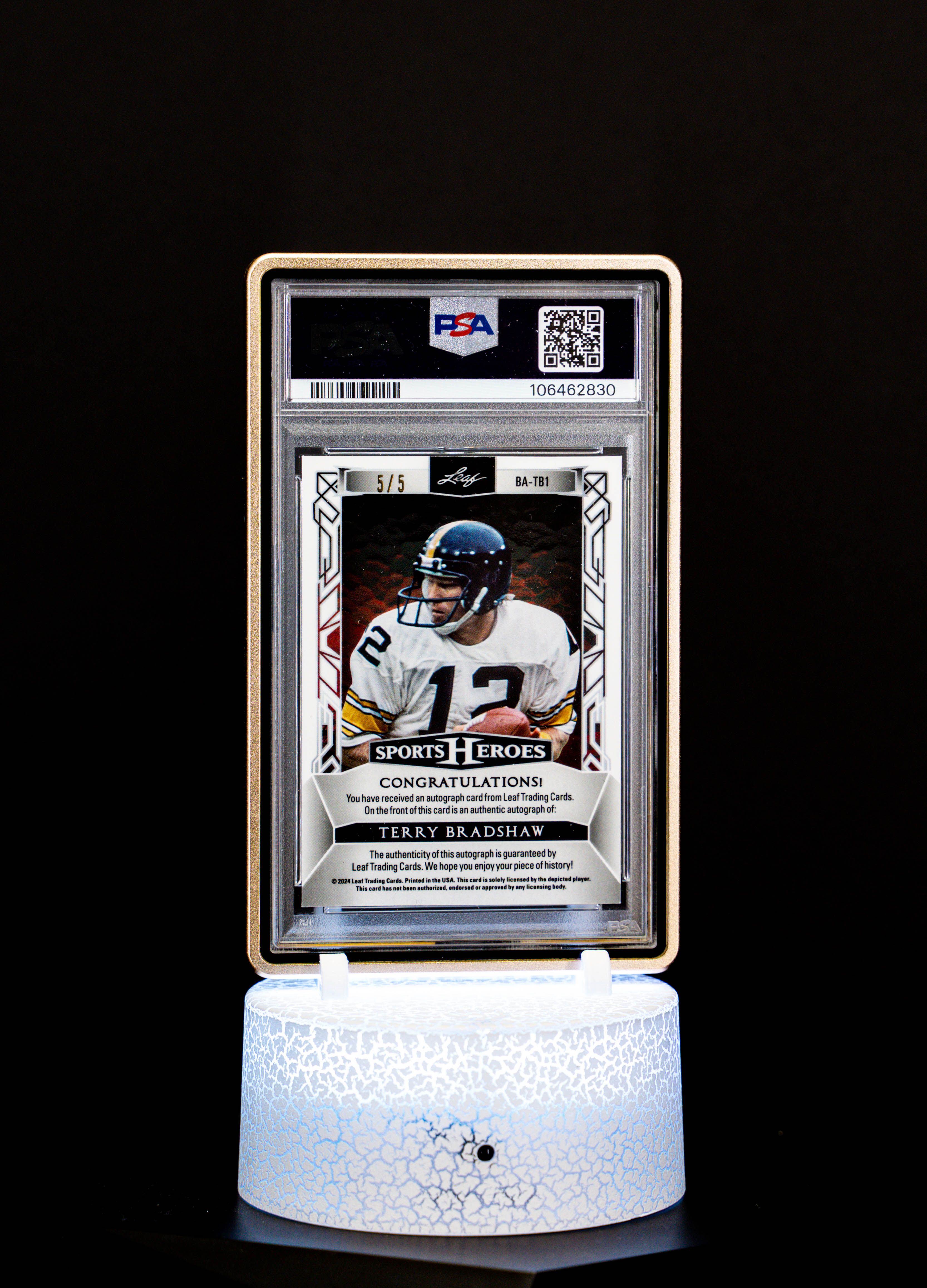 2024 Leaf Sports Heroes Black Crystal Terry Bradshaw Auto SN5/5 PSA Mint 9 Auto 10 #BATB1