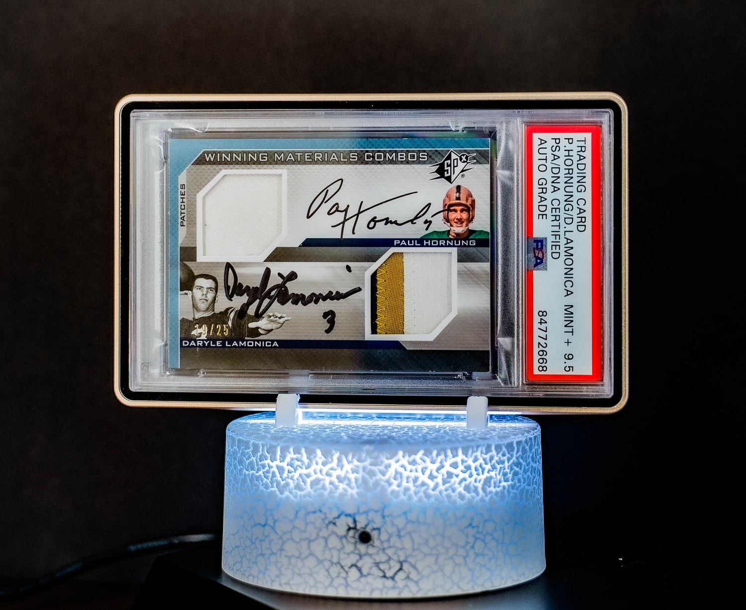 2013 Upper Deck SPx Winning Materials Combos Paul Hornung & Daryle Lamonica #SS-JP (SN: 19/25) PSA MT 9.5, Auto 10