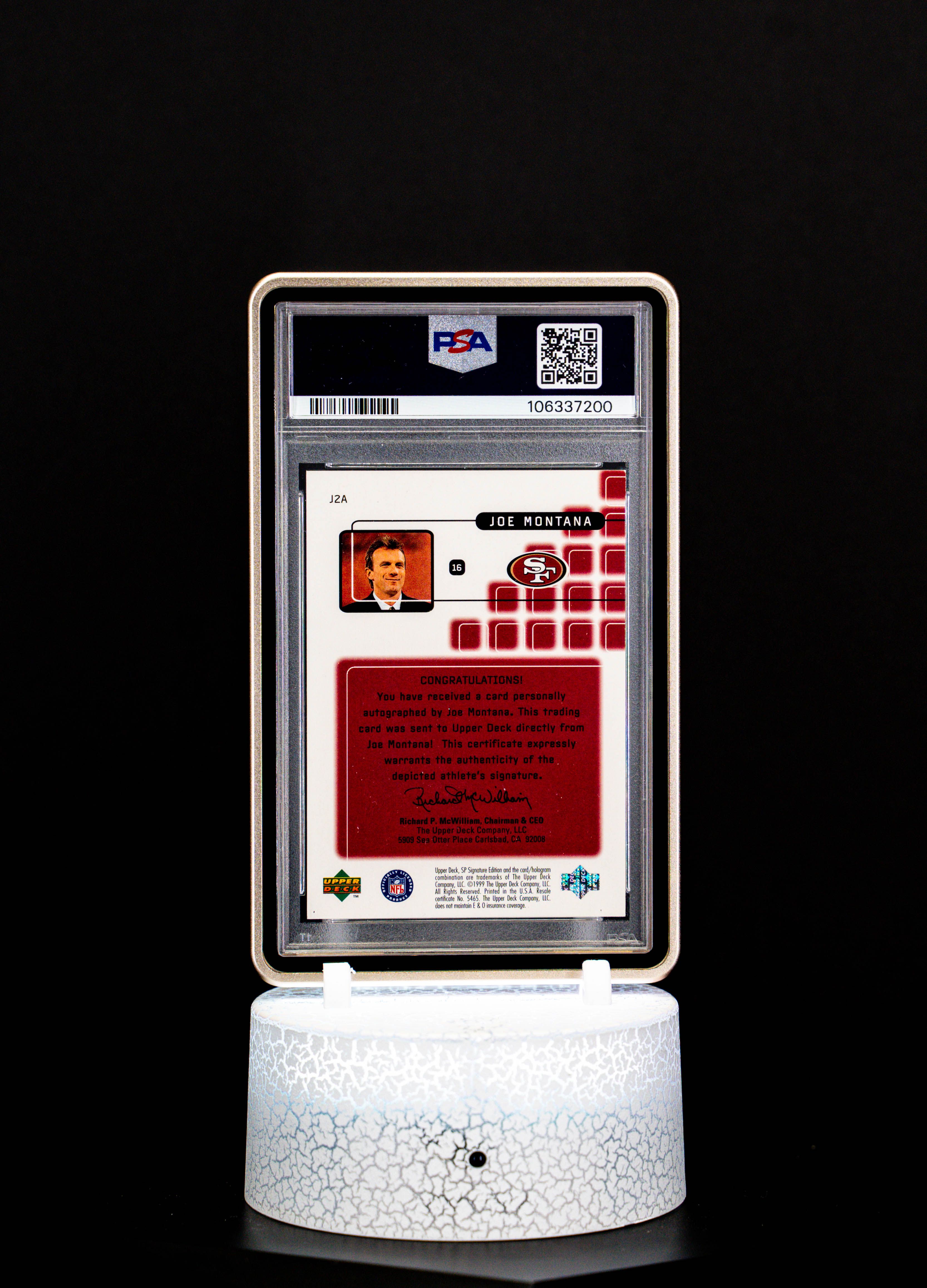 1999 SP Signature, Signature Performances Autographed, Joe Montana #J2A