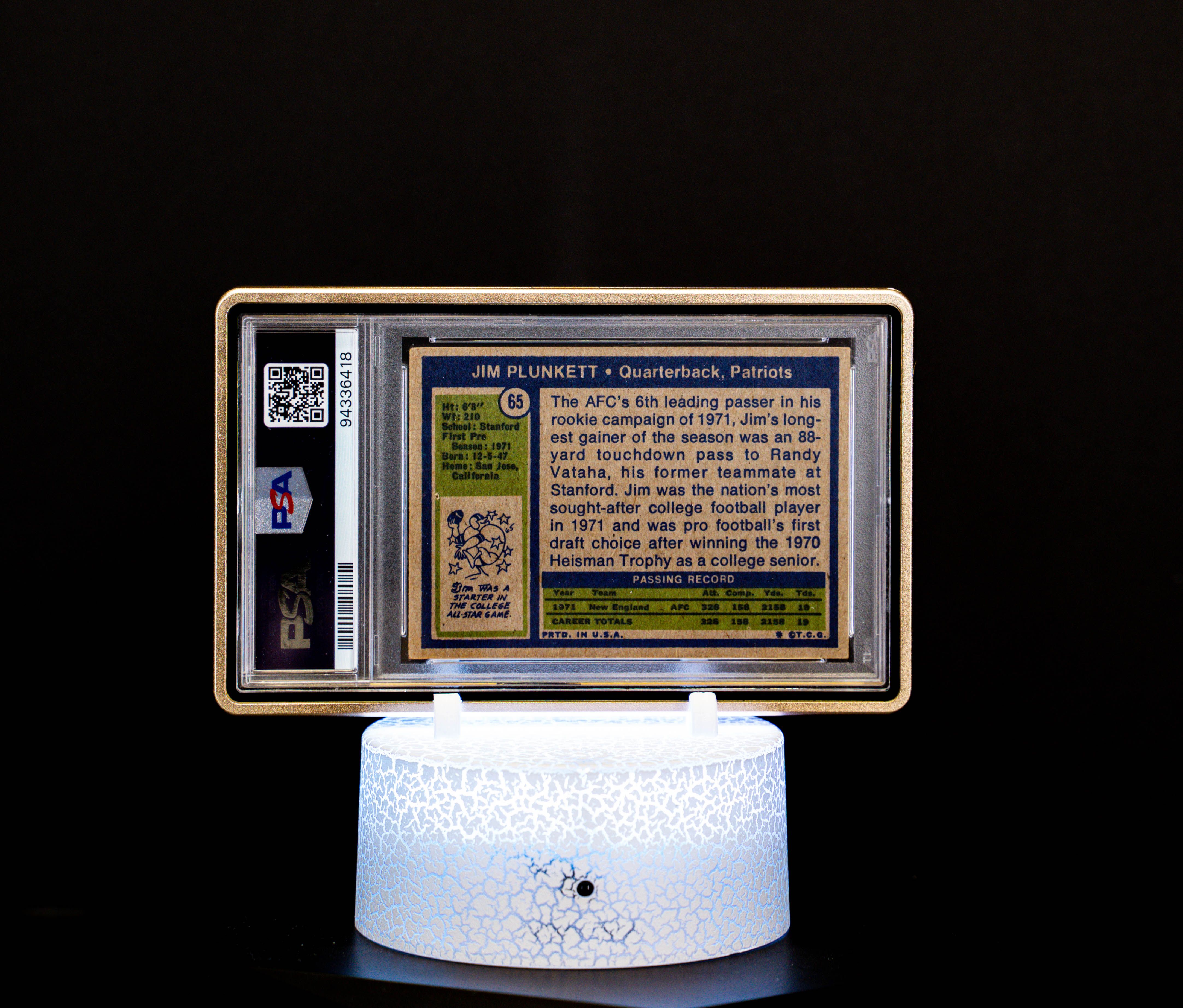 1972 Topps Autographed, Jim Plunkett #65 (PSA Auto Gem Mint 10) – Cert #94336418