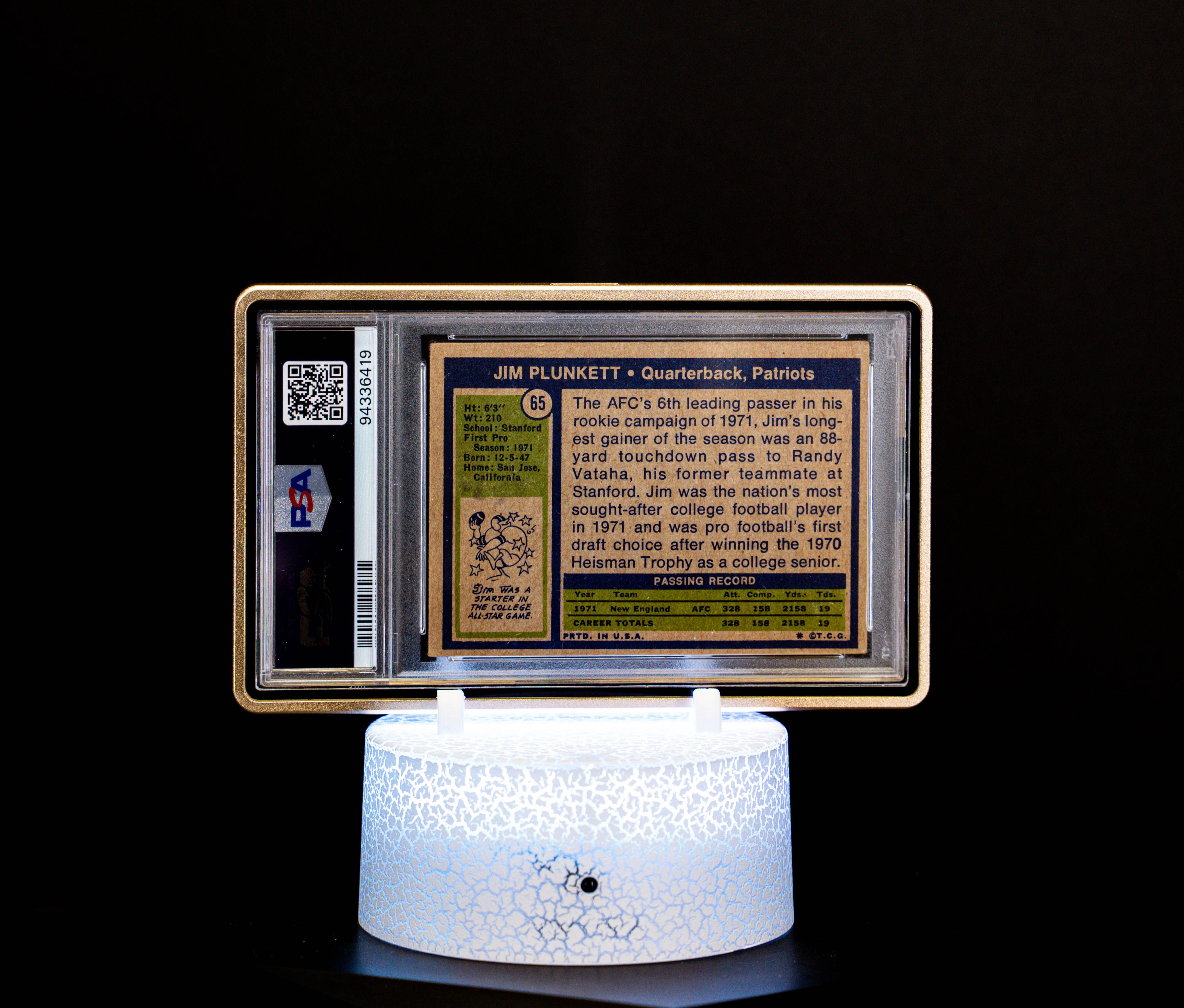 972 Topps Autographed, Jim Plunkett #65 (PSA Auto Gem Mint 10) – Cert #94336419