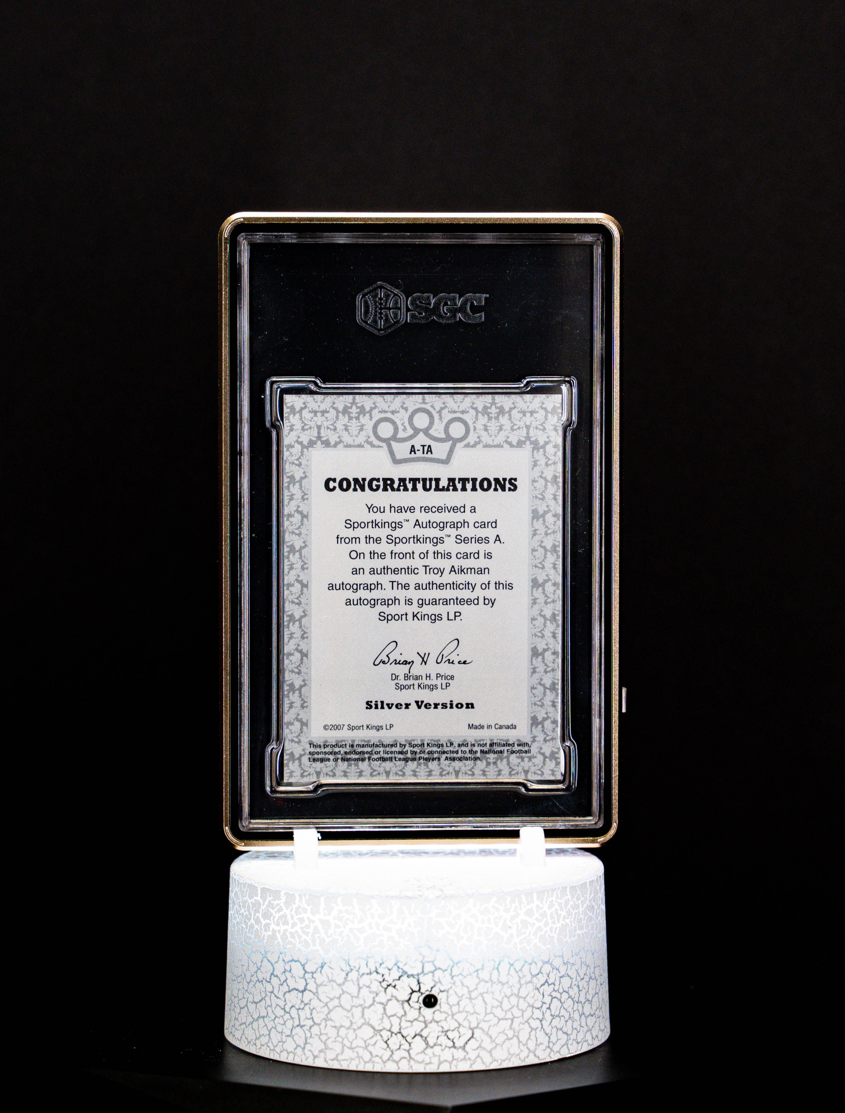 2007 Sport Kings Series A Autographed Silver Troy Aikman #A-TA (SGC MT-9, Auto 10 SGC: #4844496)