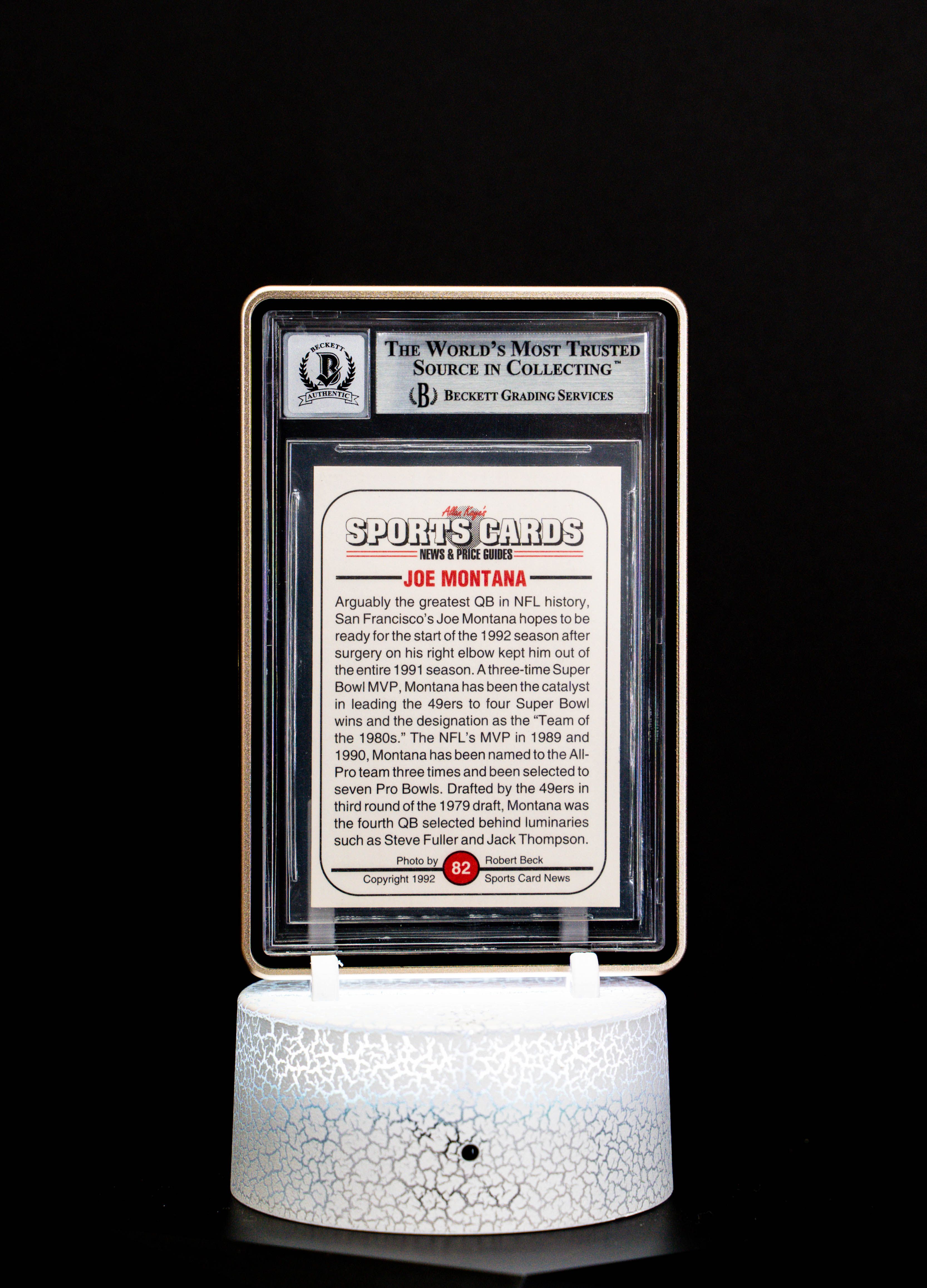 1992 Sports Card News Authentic Autograph Joe Montana, #82 (BGS, GEM MT 10 Auto, BGS#: 00013885000)