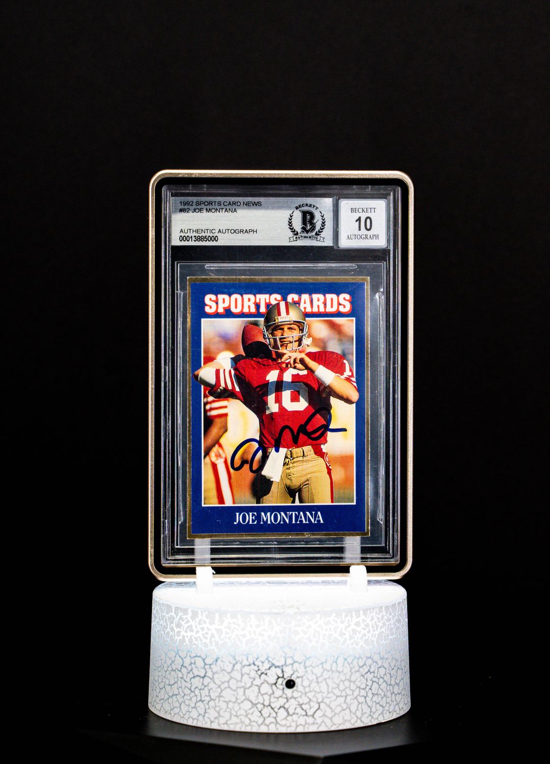 1992 Sports Card News Authentic Autograph Joe Montana, #82 (BGS, GEM MT 10 Auto, BGS#: 00013885000)
