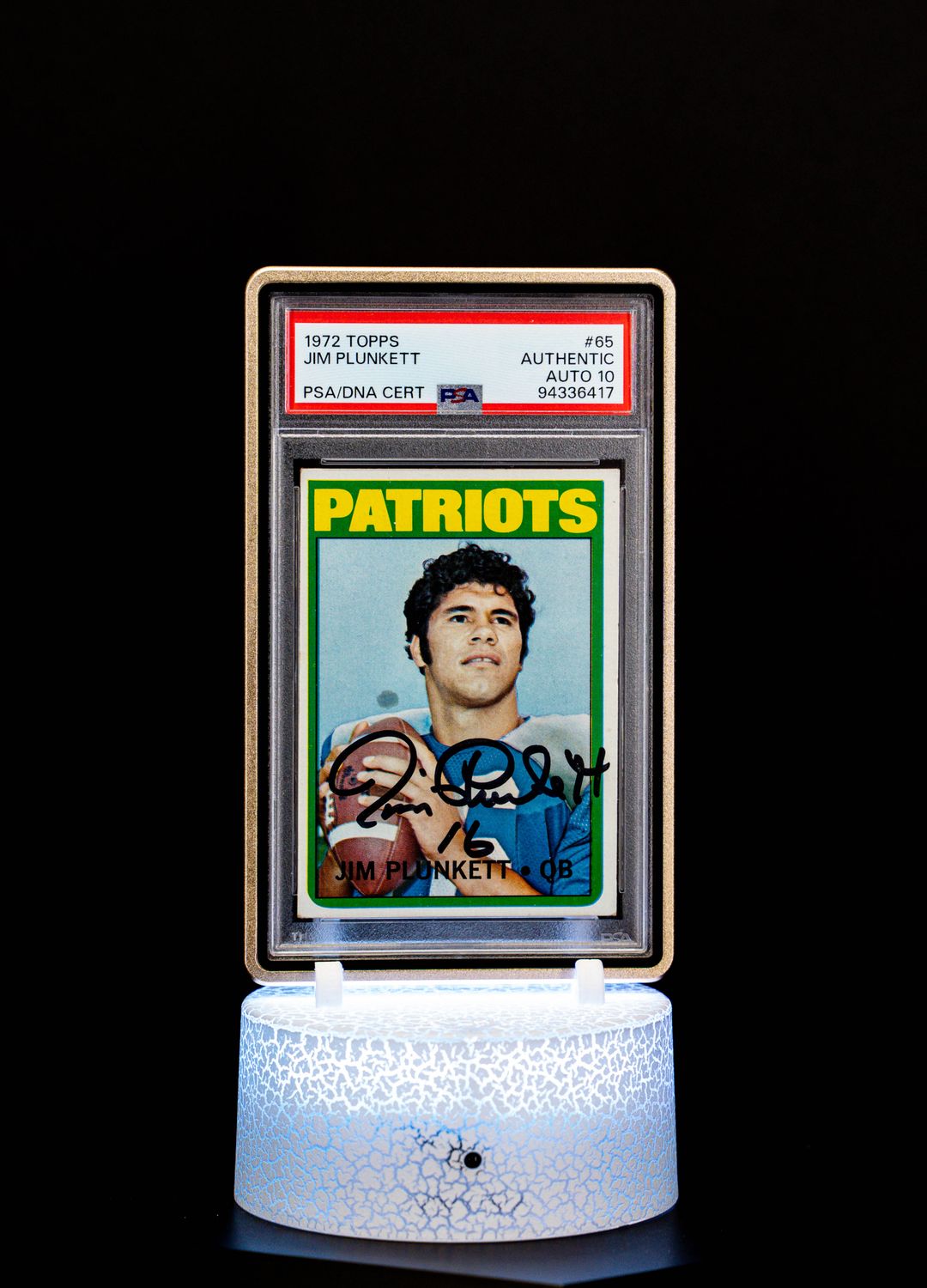 1972 Topps Autographed, Jim Plunkett #65 (PSA Auto Gem Mint 10) – Cert #94336417