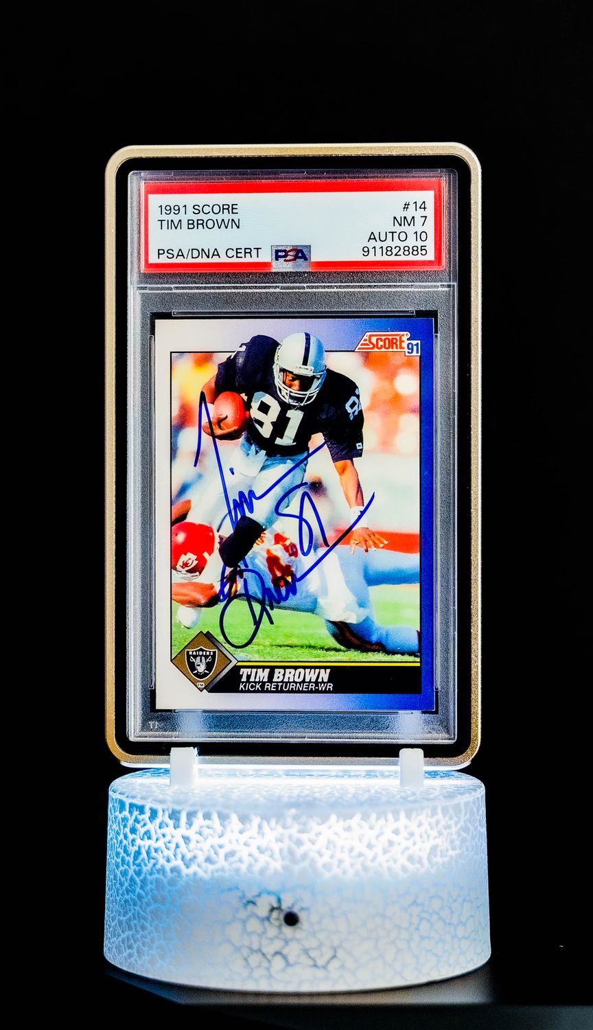 1991 Score Tim Brown Auto #14 PSA Card NM 7, Auto 10 (POP 1)
