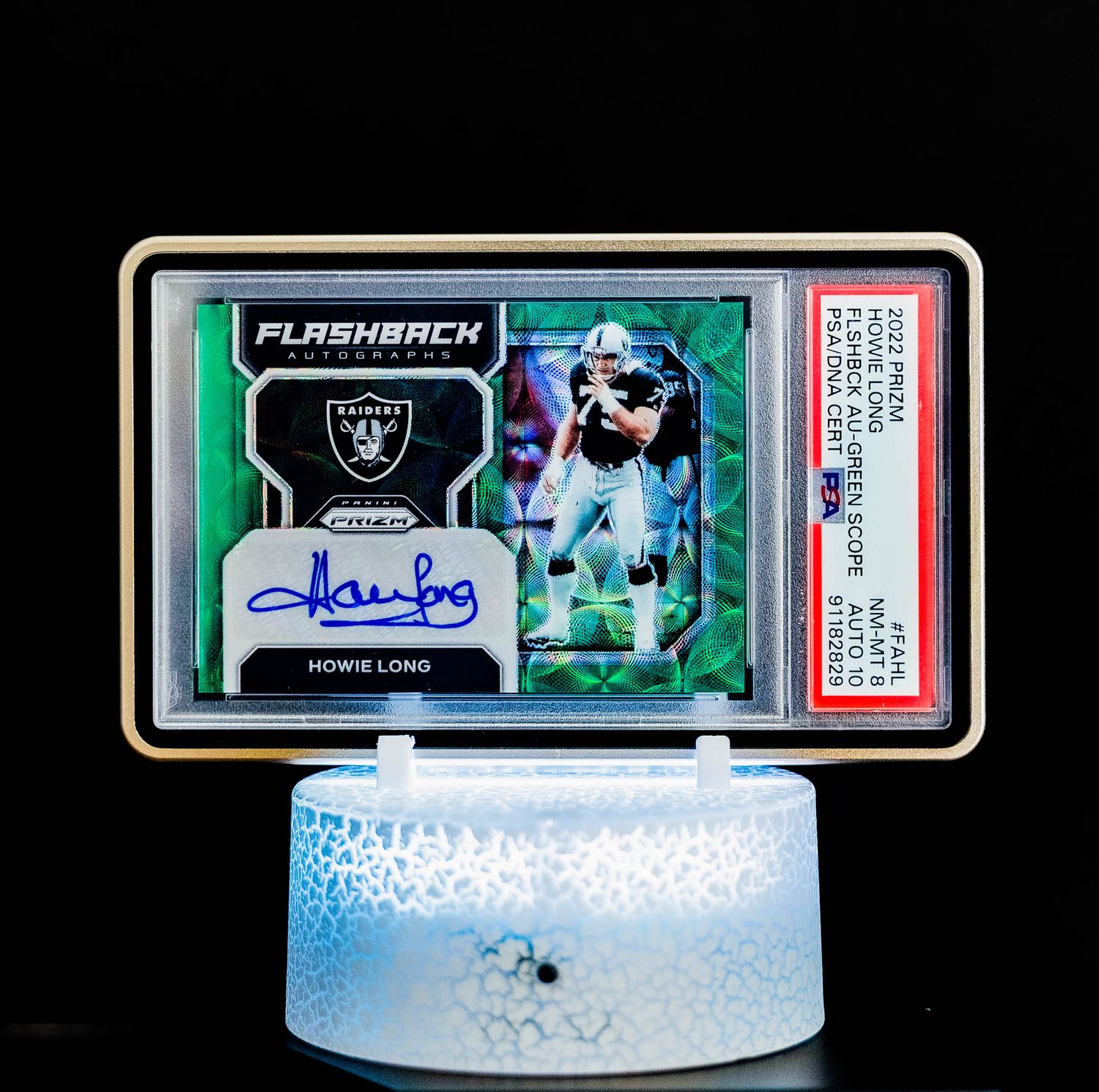 2022 Prizm Flashback Autographs Green Scope Howie Long (SN: 47/60) #FA-HL (PSA Card NM-MT 8, Auto 10 PSA: #91182829) (POP 1 - Higher POP = 1)