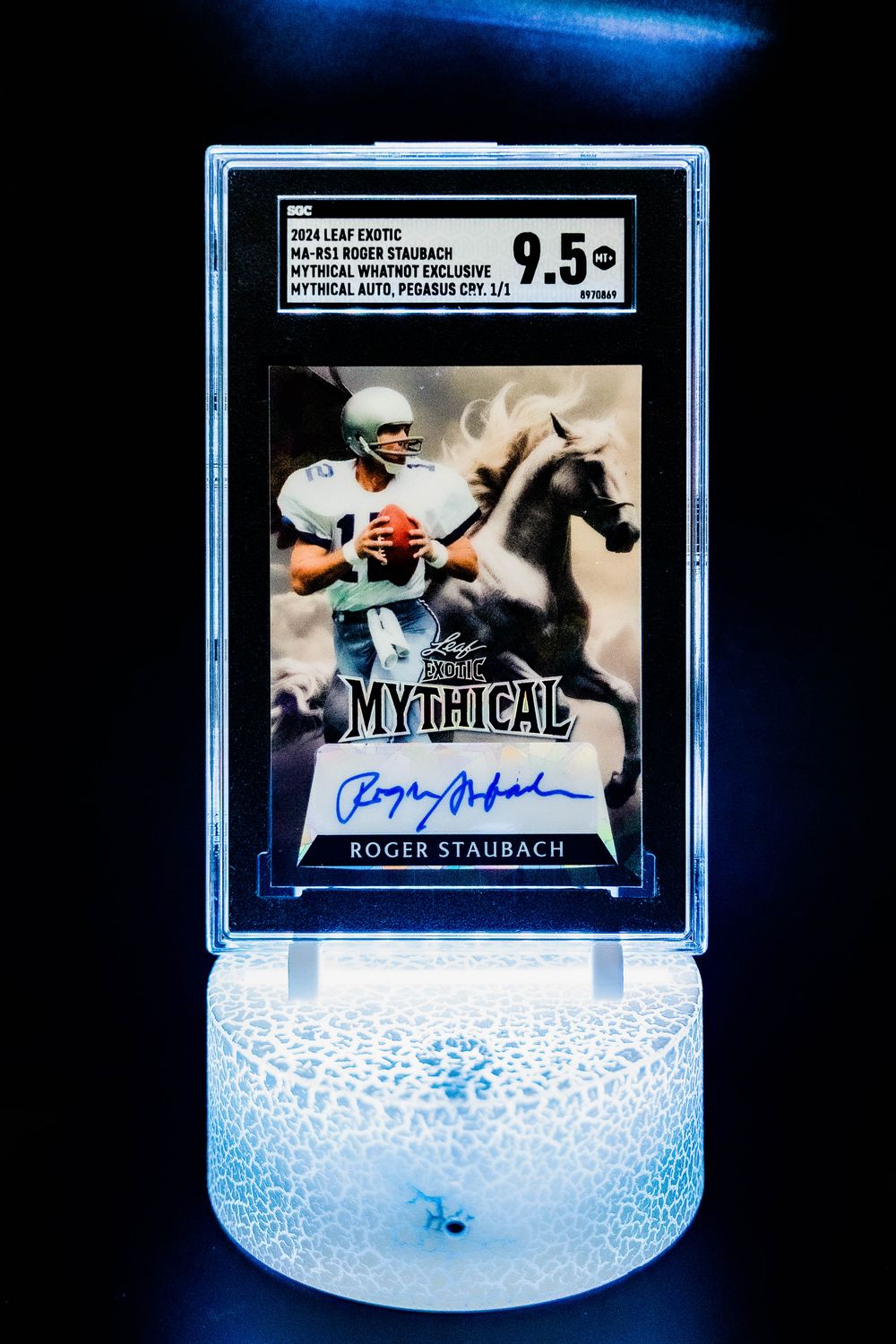 2024 Leaf Exotic Mythical Whatnot Exclusive Mythical Auto, Pegasus Cry 1/1 Roger Staubach (SN: 1/1) #MA-RS1 (SGC Card Mint+ 9.5, SGC: #8970869)