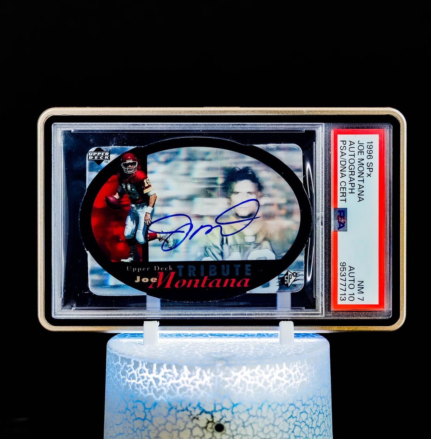 1996 SPx Joe Montana #BAC99021 (PSA Card NM 7, Auto 10: PSA #95377713) (POP 13 - Higher POP = 14)