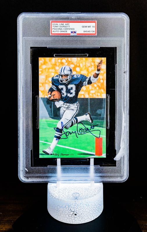 Goal Line H.O.F. Art Tony Dorsett Autograph (SN: 0767/5000) #154 – PSA Auto GEM MT 10 – Oversized Limited Edition