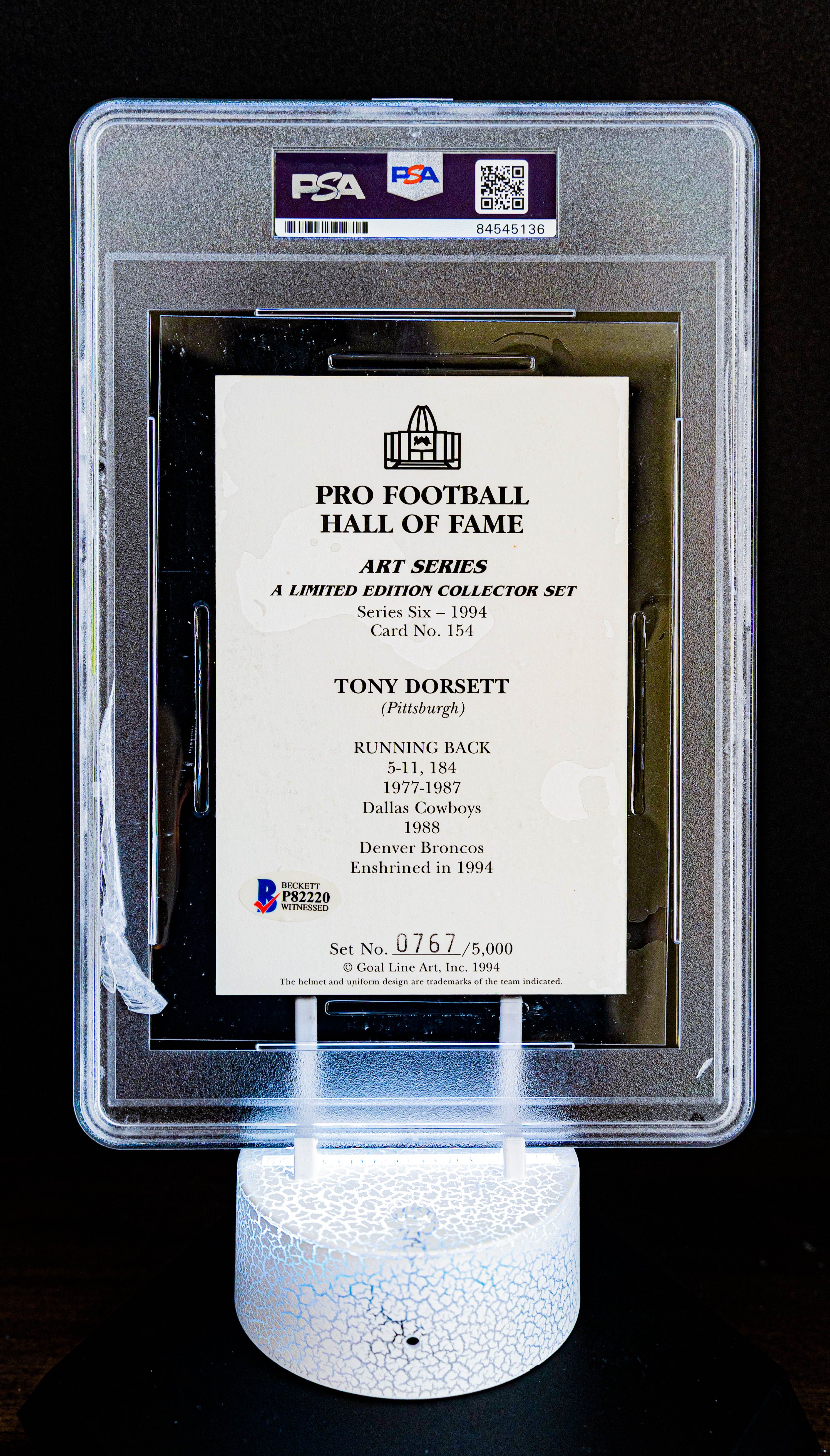 Goal Line H.O.F. Art Tony Dorsett Autograph (SN: 0767/5000) #154 – PSA Auto GEM MT 10 – Oversized Limited Edition