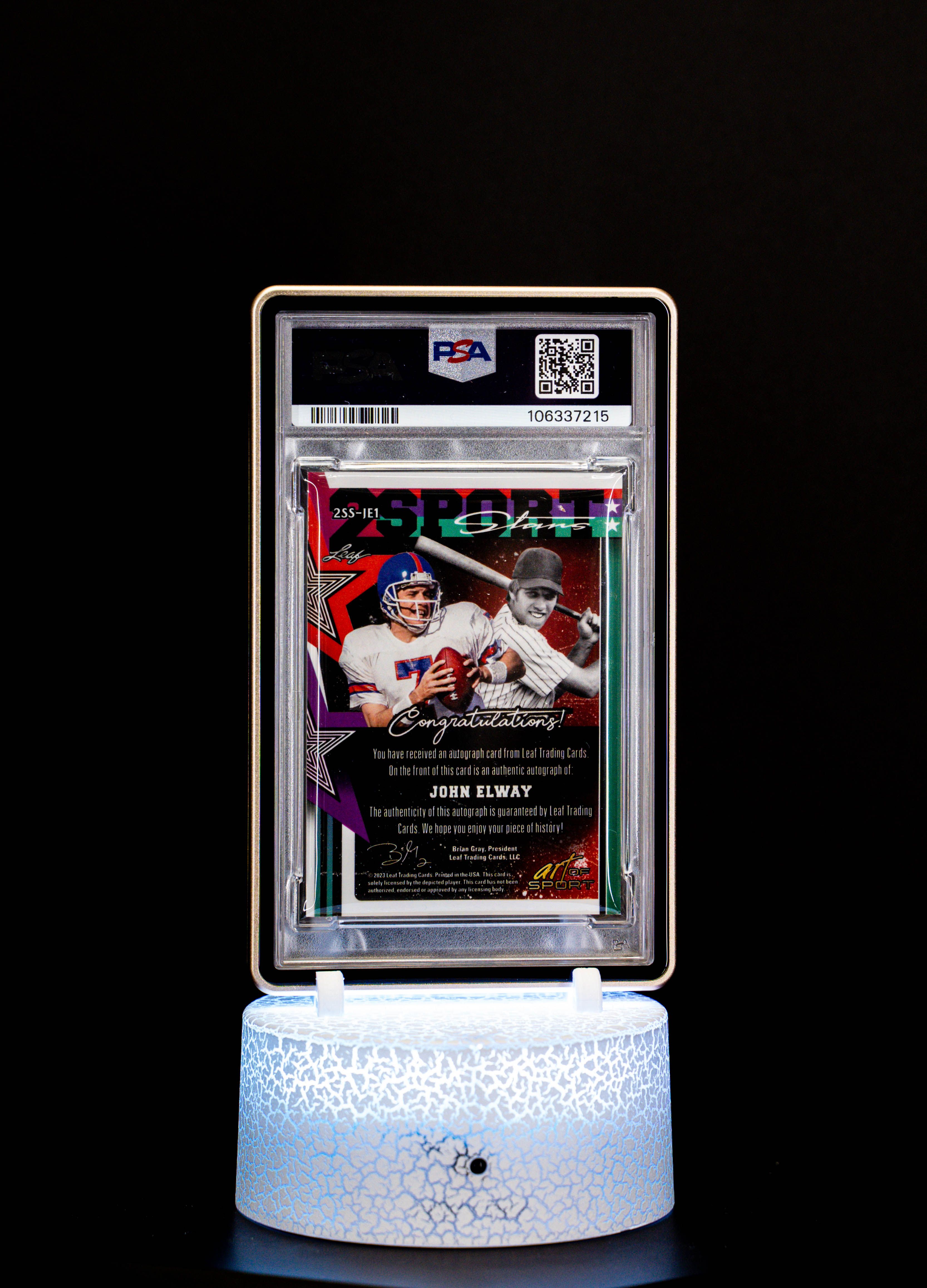 2023 Leaf Art of Sport 2 Sport Auto Navy Spectrum John Elway SN5/7 PSA NM-MT 8 Auto 9 #2SSJE1